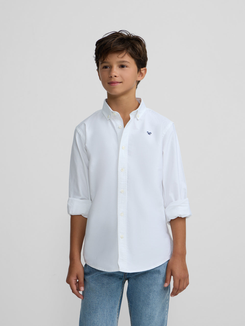 Camisa desportiva clássica oxford branca para crianças