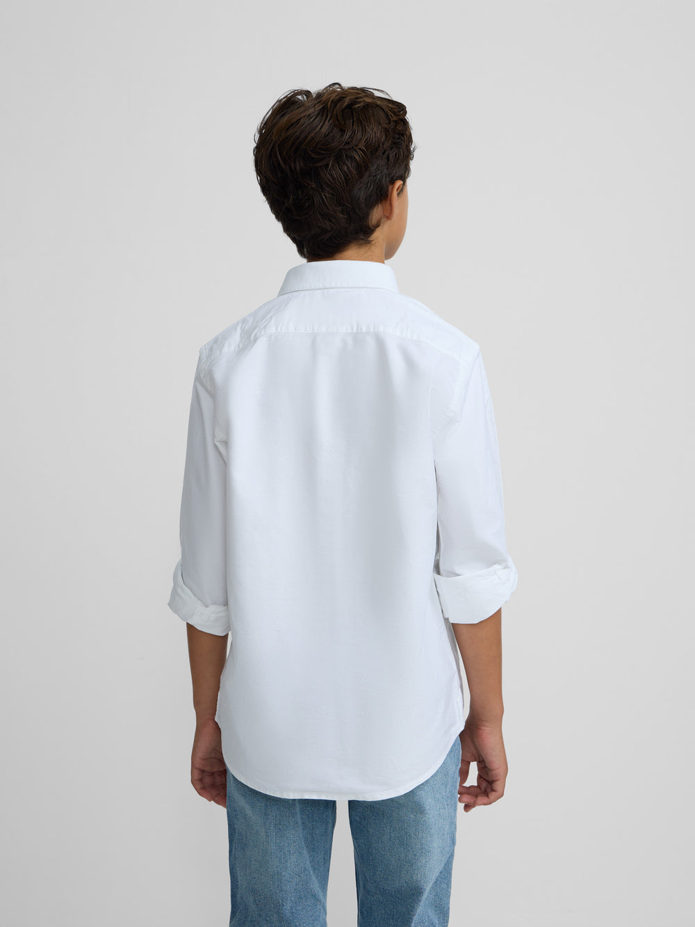 Camisa desportiva clássica oxford branca para crianças