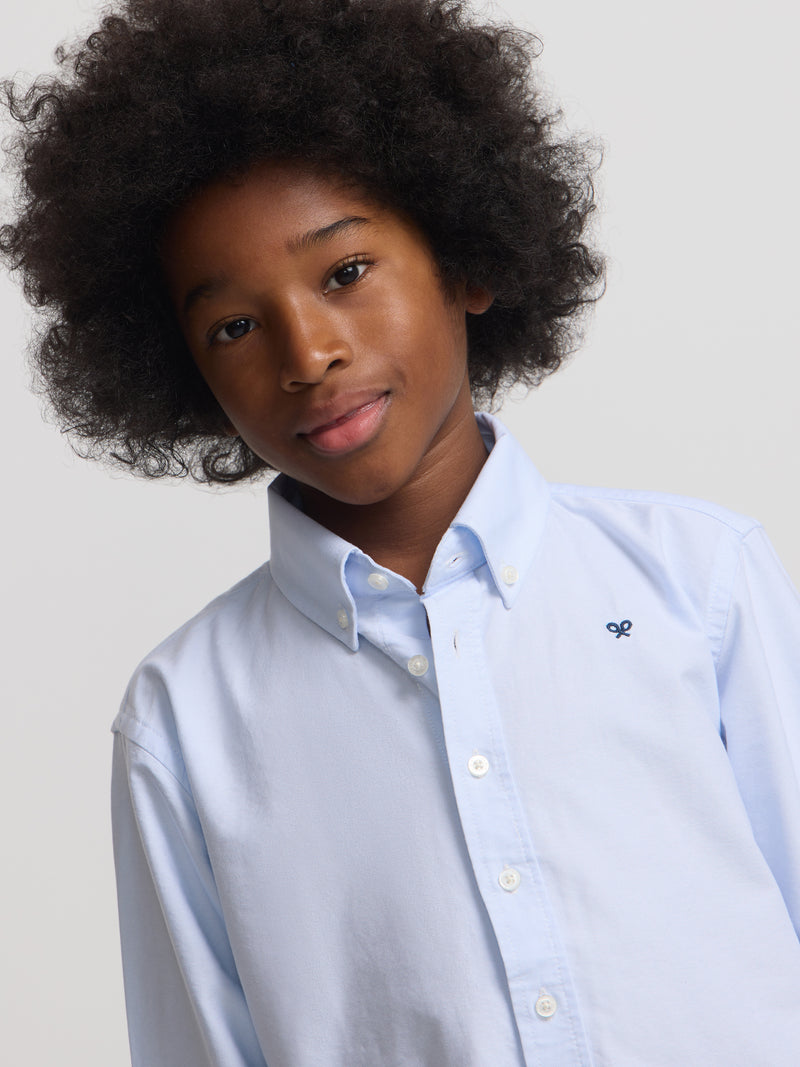 Camisa sport clássica oxford azul claro para crianças