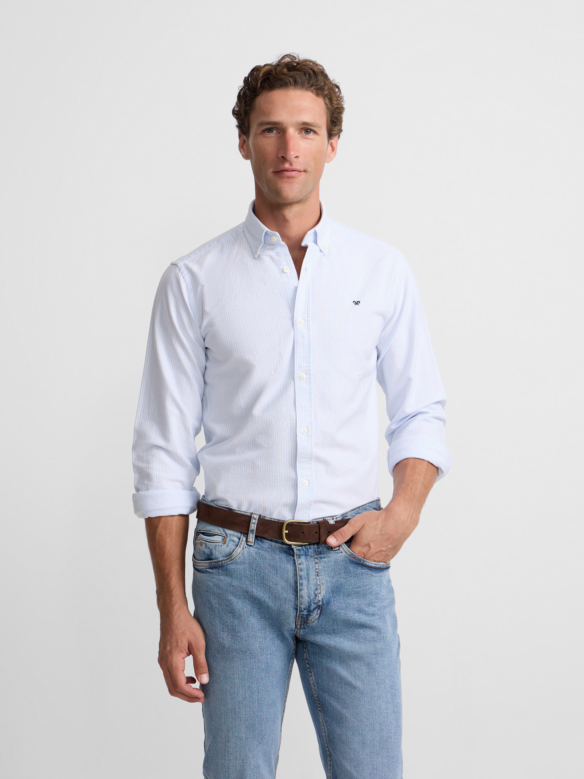 Light blue stripe oxford sport shirt