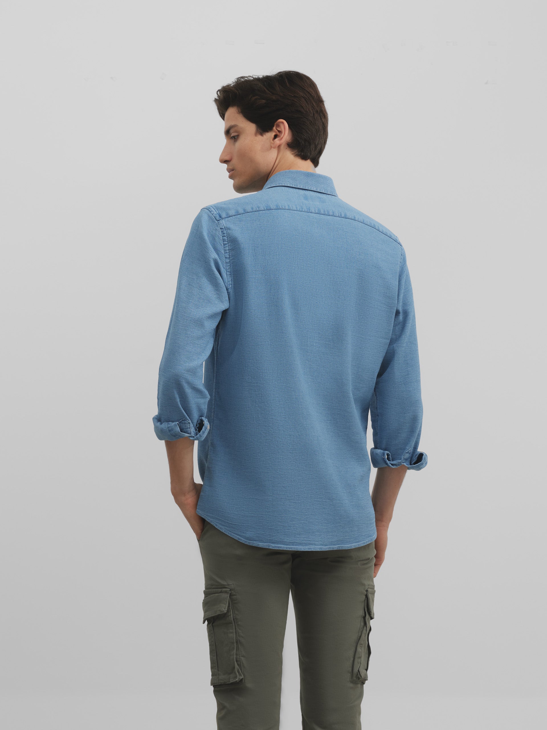 Light blue denim structured sport shirt