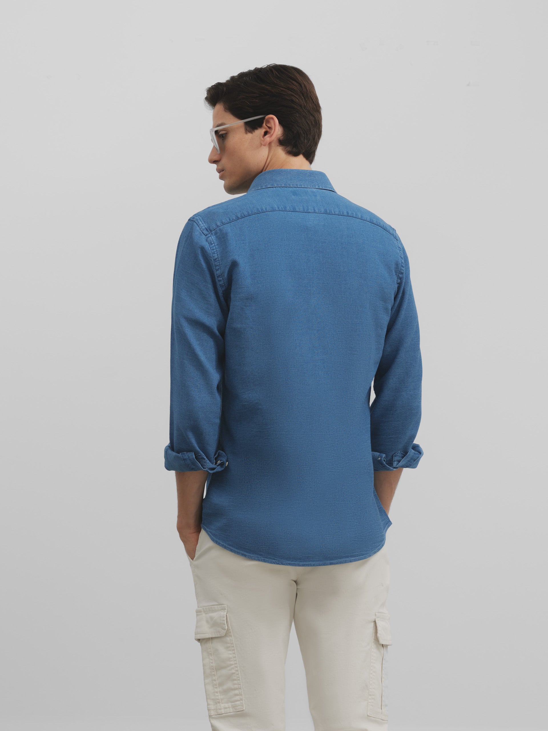 Medium blue denim structured sport shirt