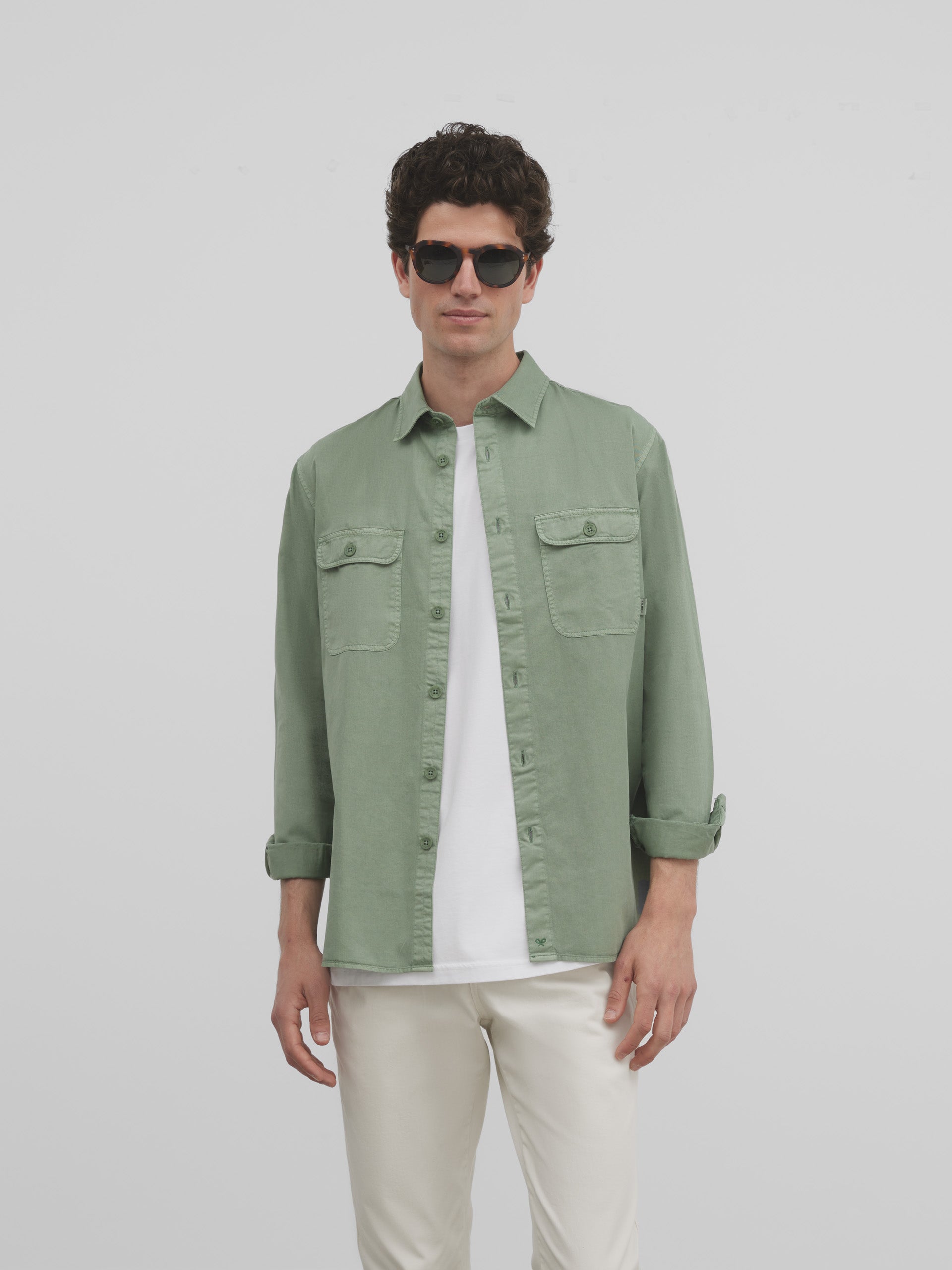 Light green garment dye overshirt
