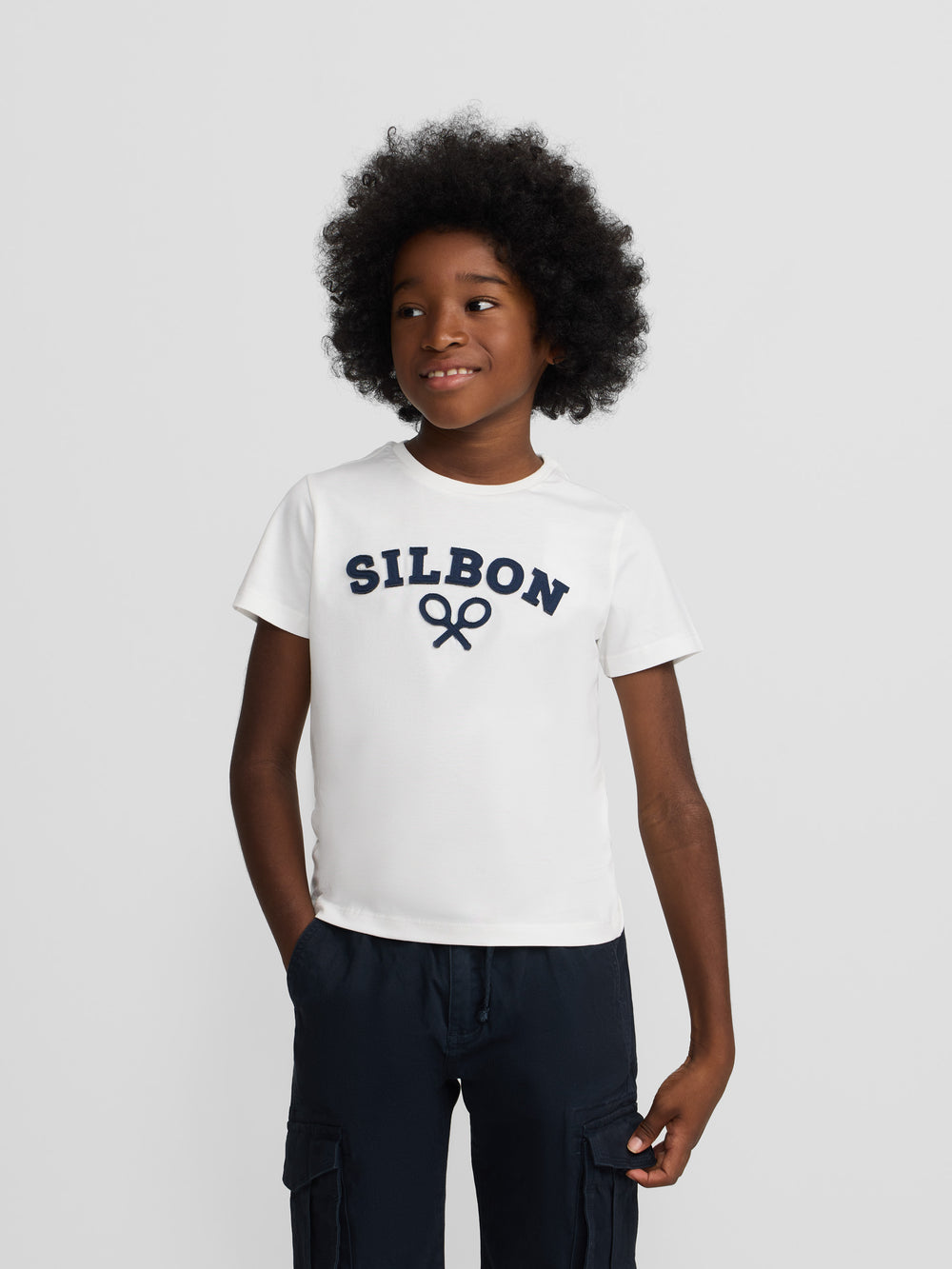 Camiseta kids raqueta media blanca