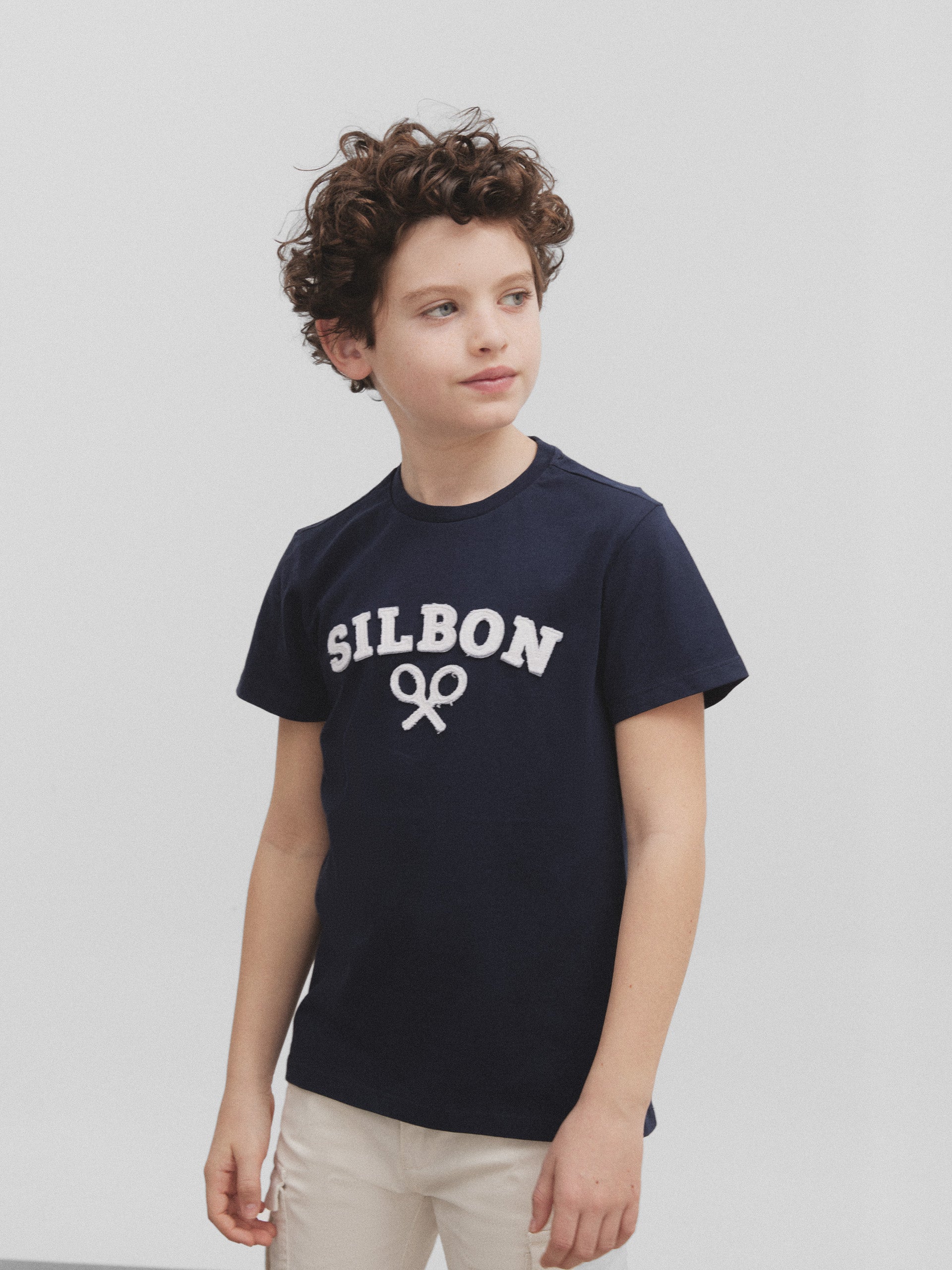 Kids navy blue half racket t-shirt