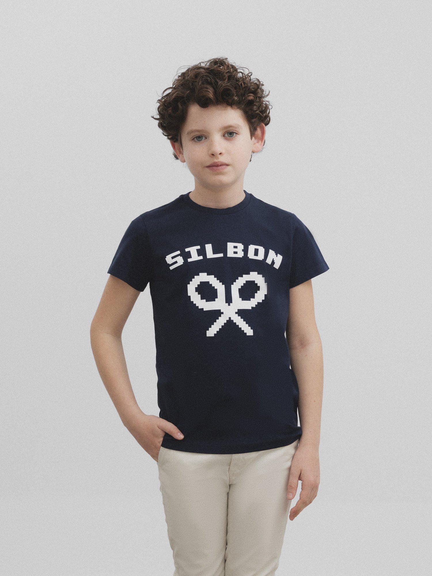 T-shirt enfant logo pixel bleu marine