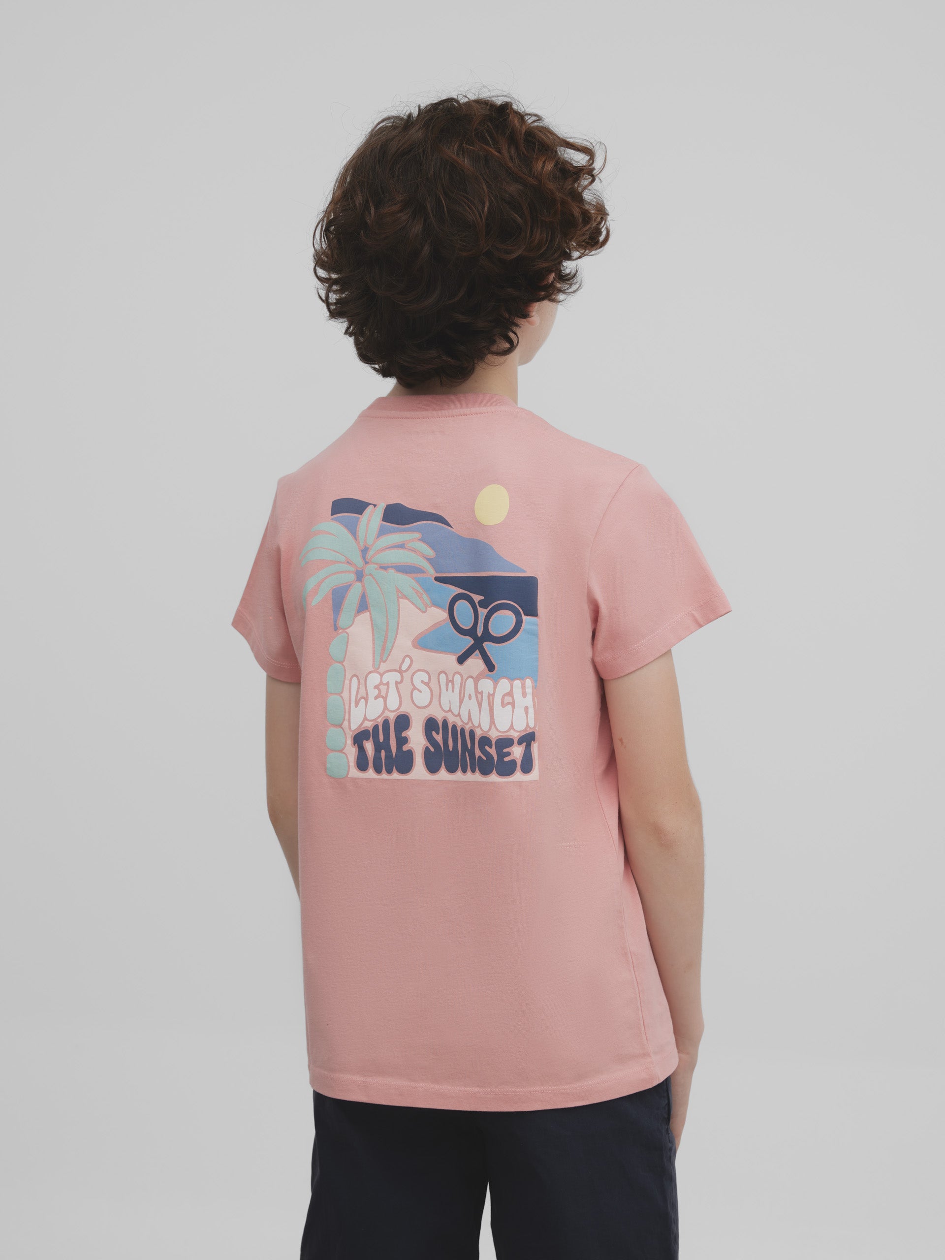 Camiseta kids let,s watch the sunset rosa