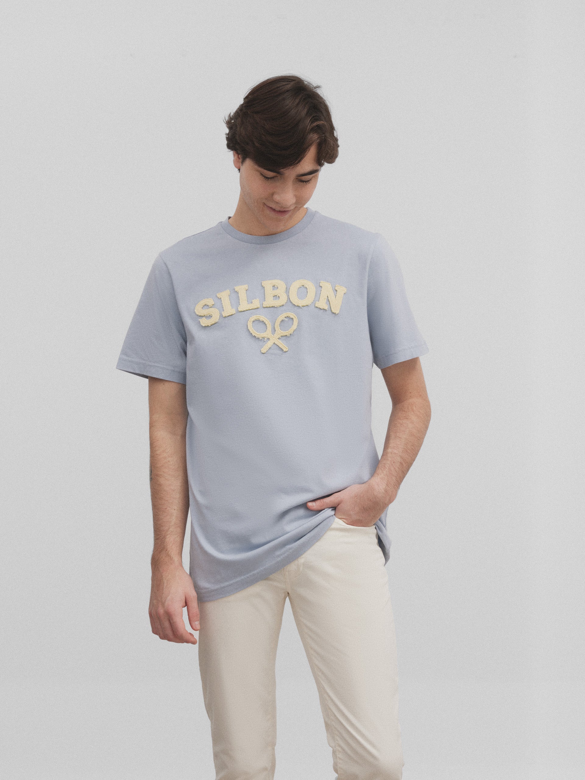 Silbon medium blue racket t-shirt