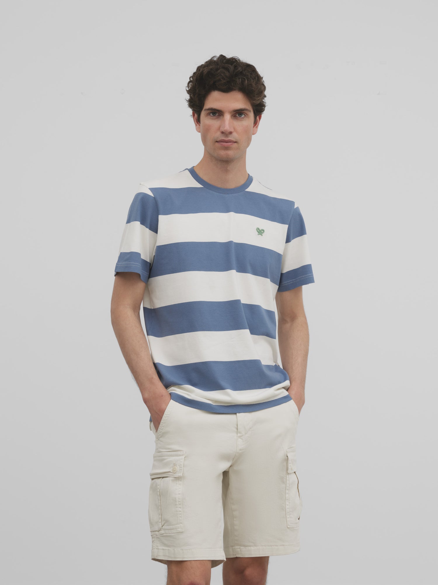 Wide blue stripe silbon t-shirt