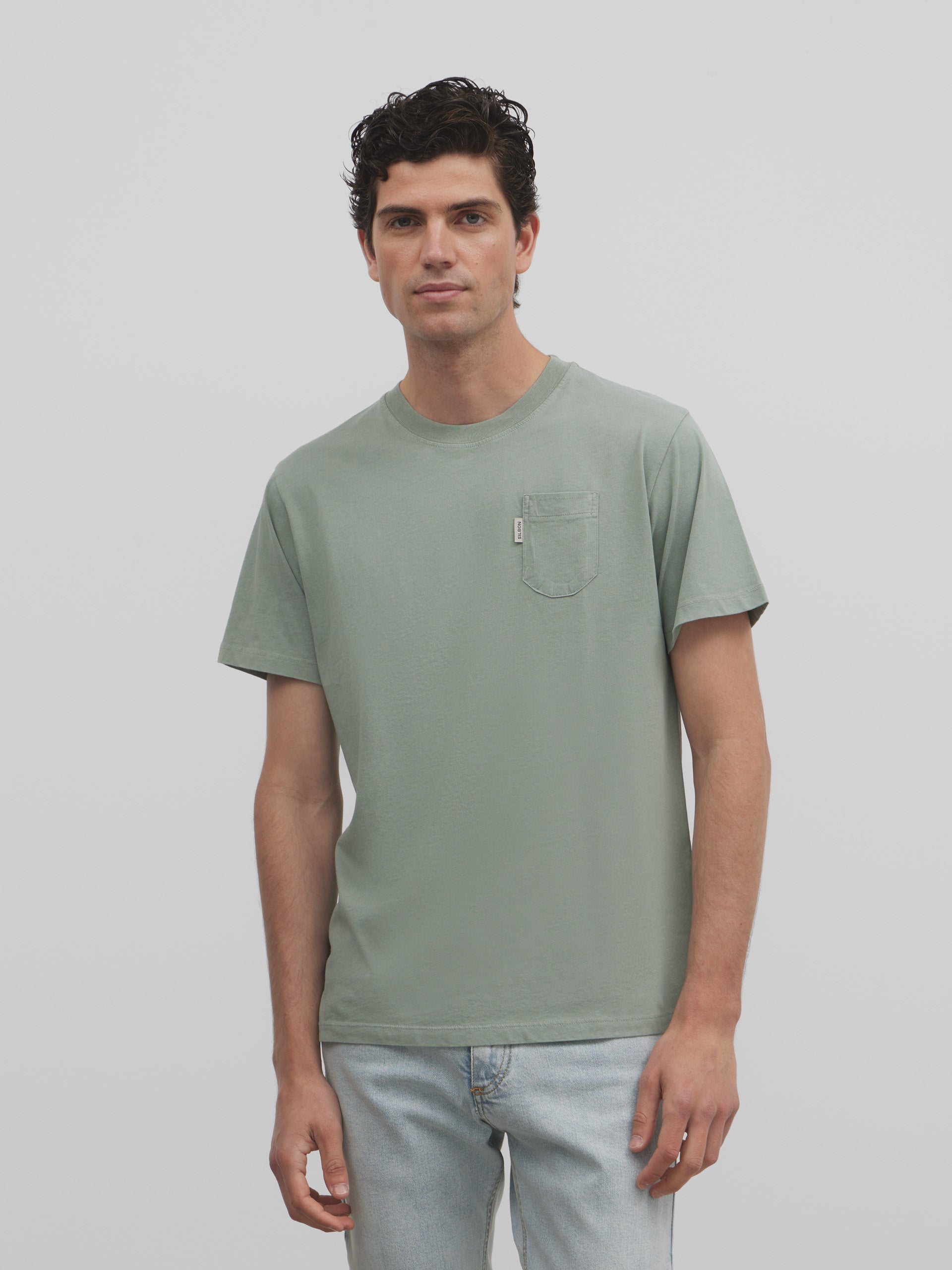 Camiseta silbon lisa bolsillo verde