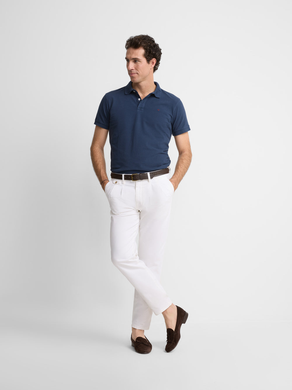 Polo clássico liso azul-marinho