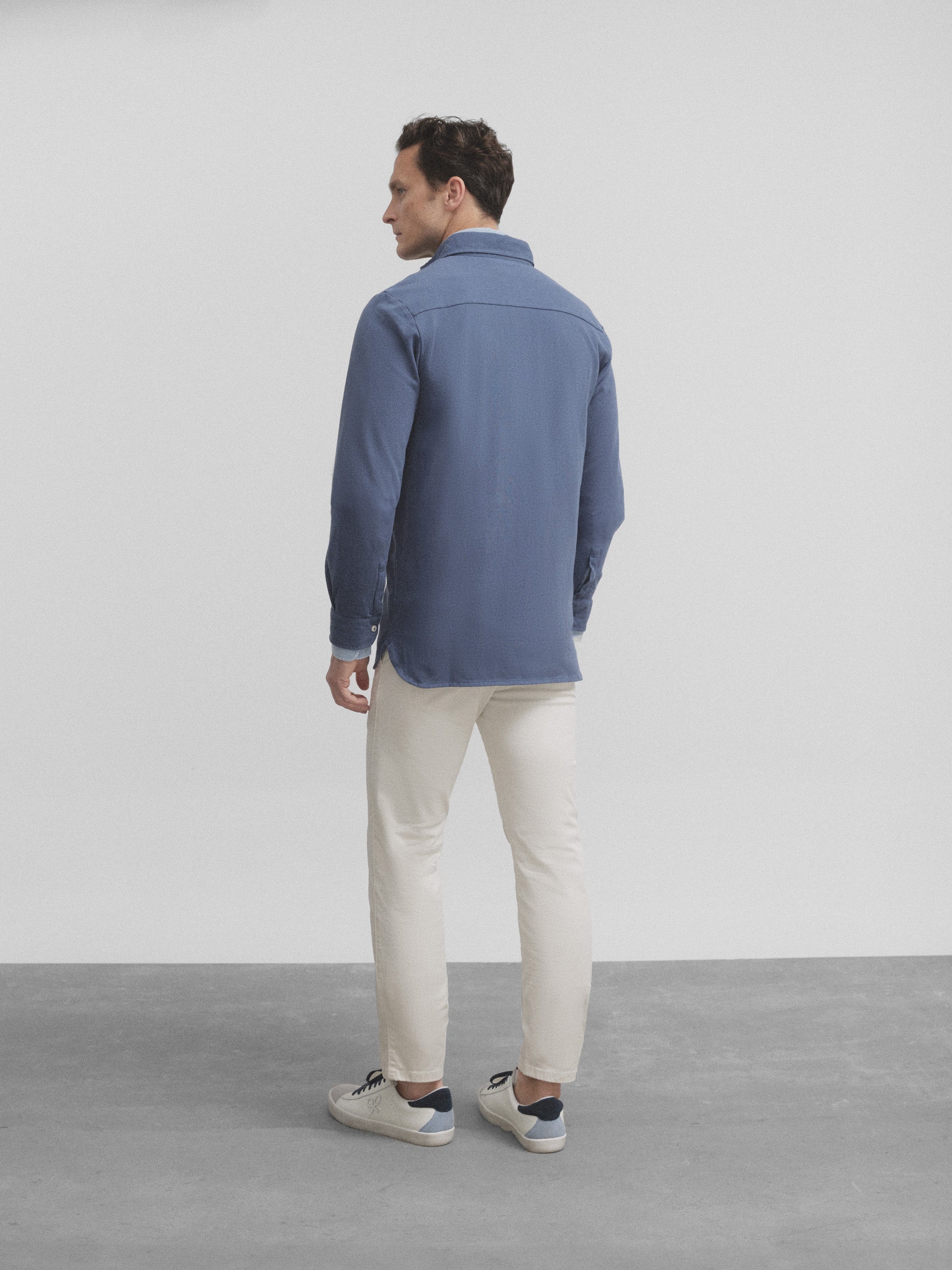 Medium blue plain long sleeve polo shirt