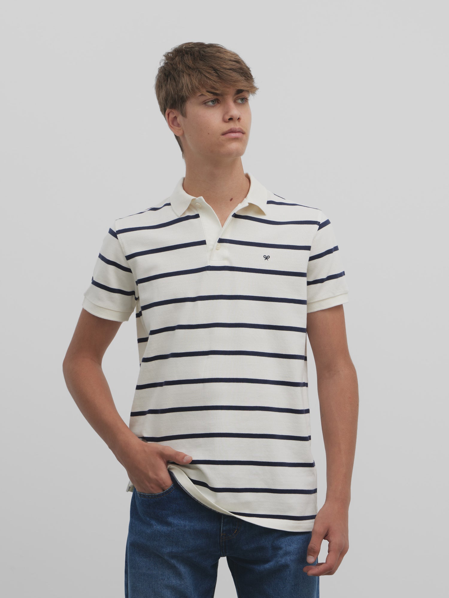 Classic white nautical stripe polo shirt