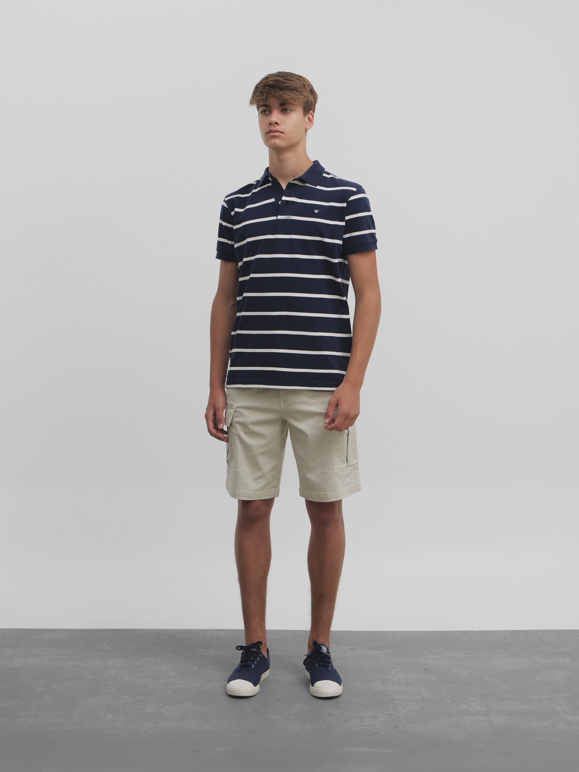 Classic navy blue nautical stripe polo shirt