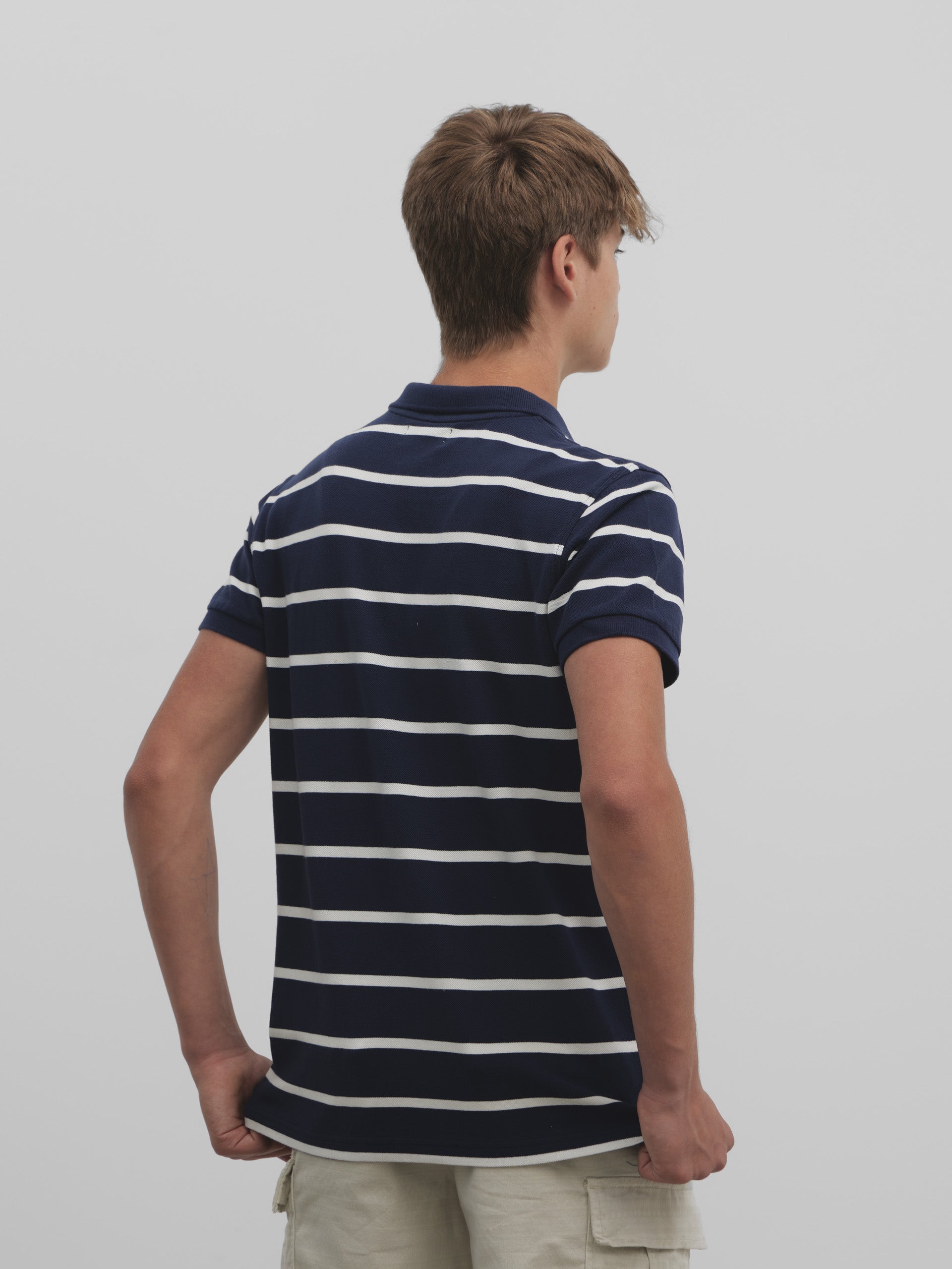 Classic navy blue nautical stripe polo shirt
