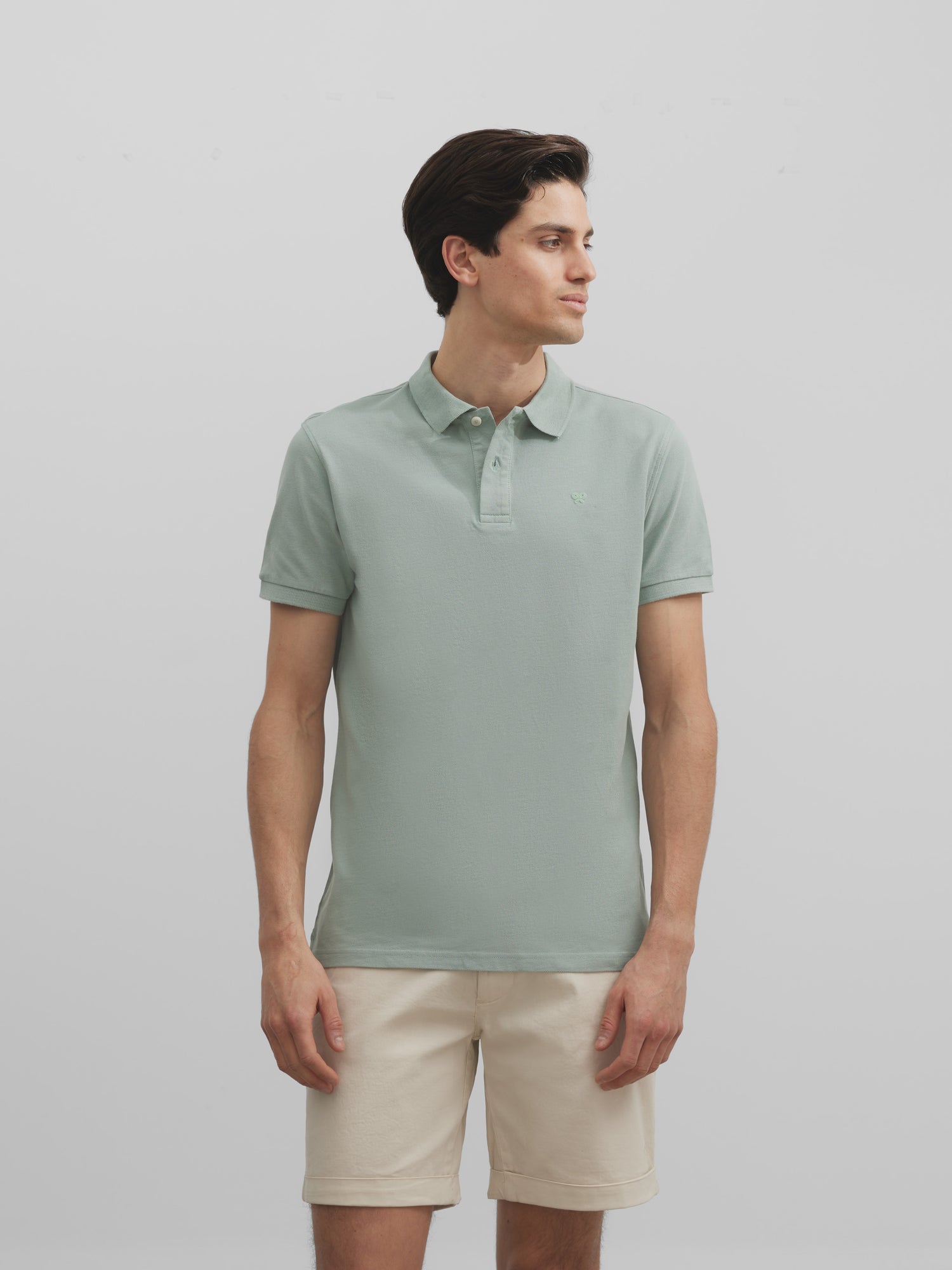 Plain polo shirt medium green logo