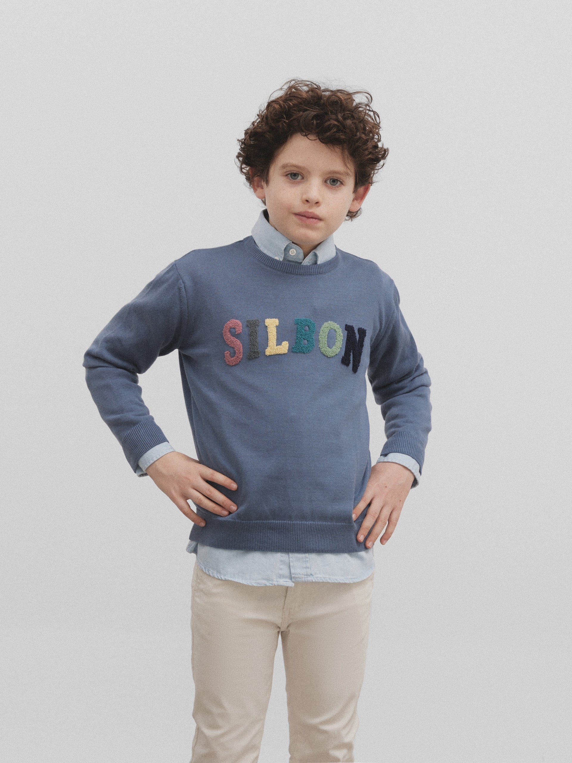 Kids sweater letters navy blue colors