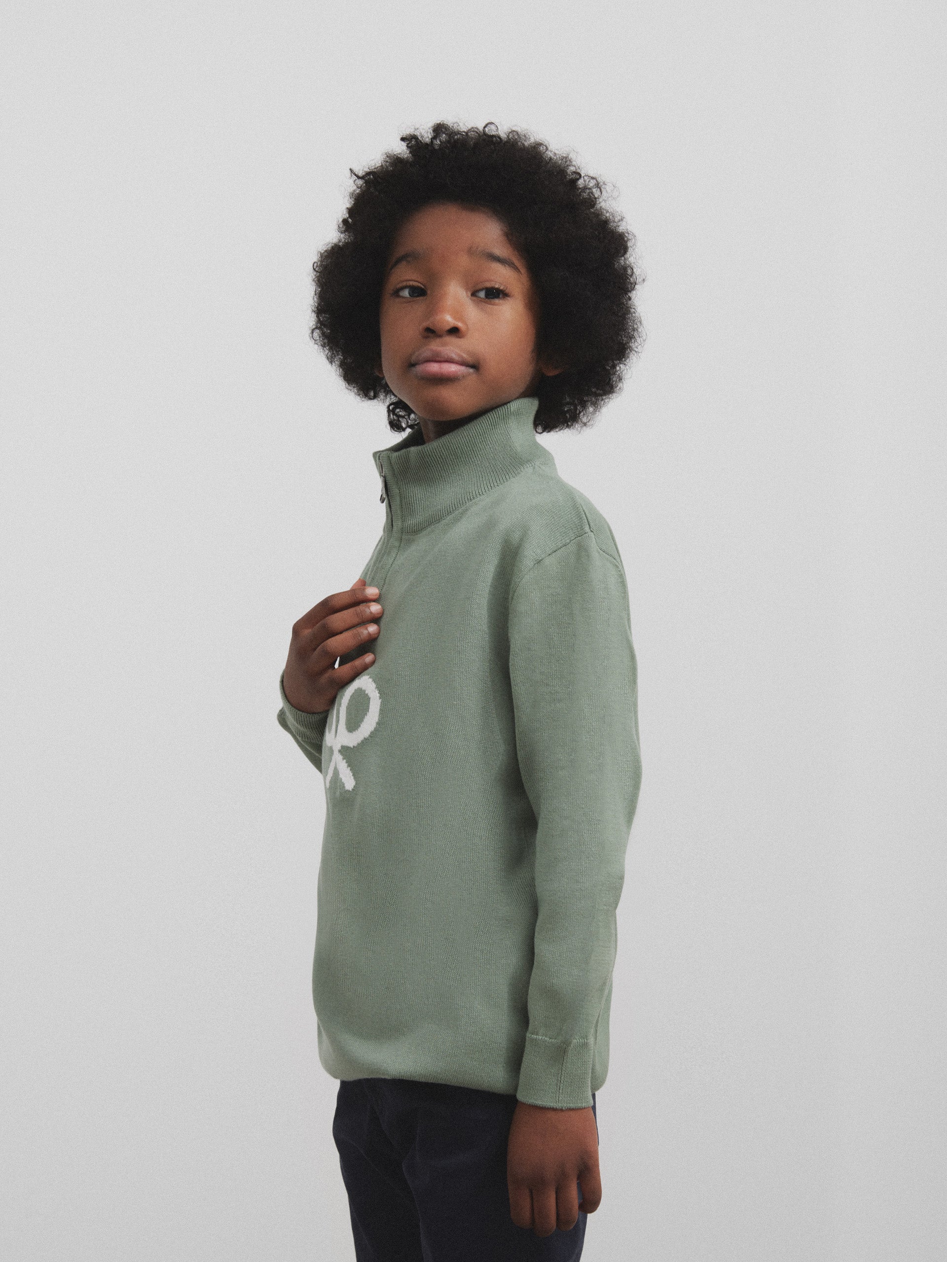 Kids half-zip green racket sweater