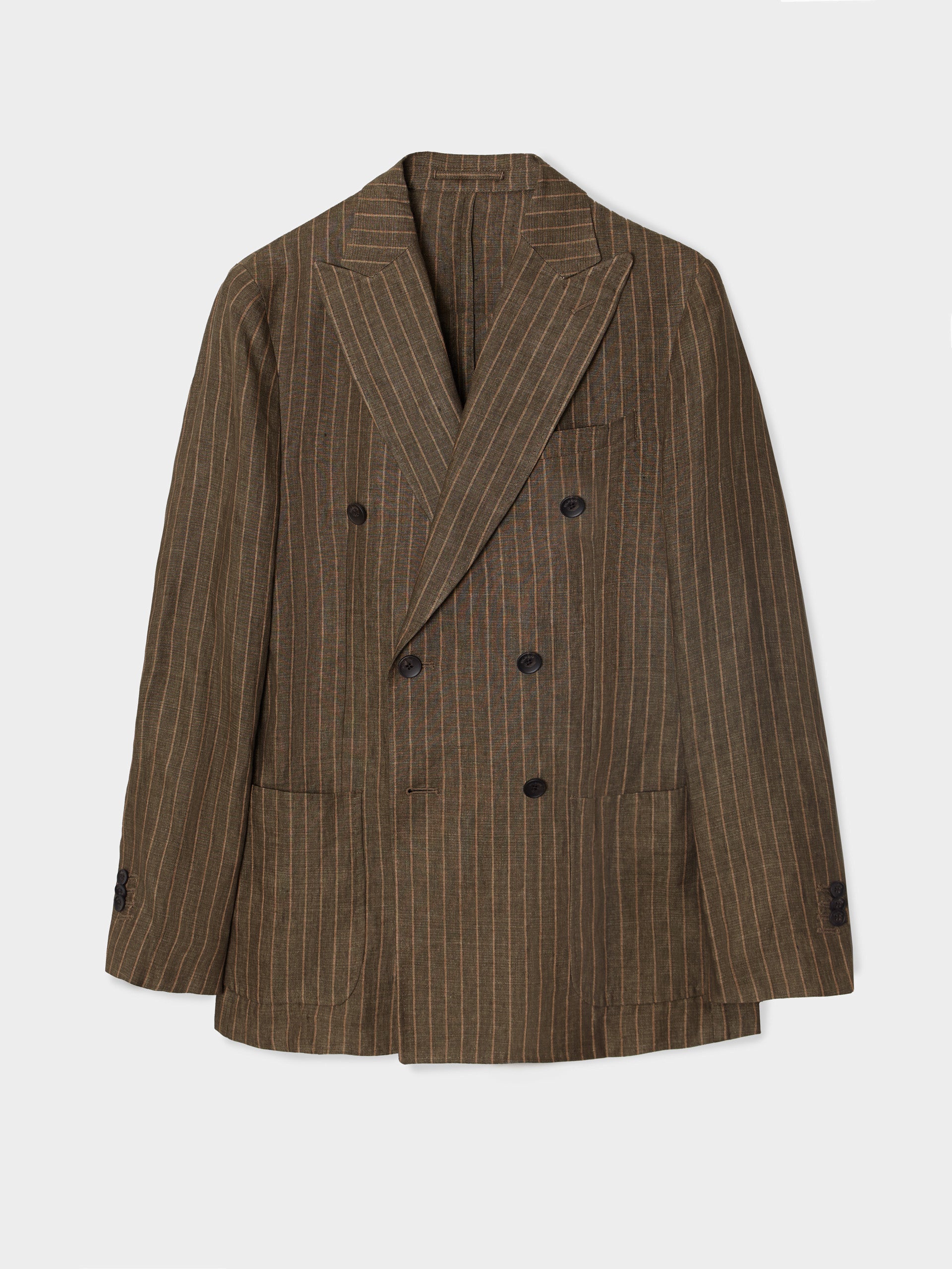 Double-breasted silbon blazer with brown pinstripe