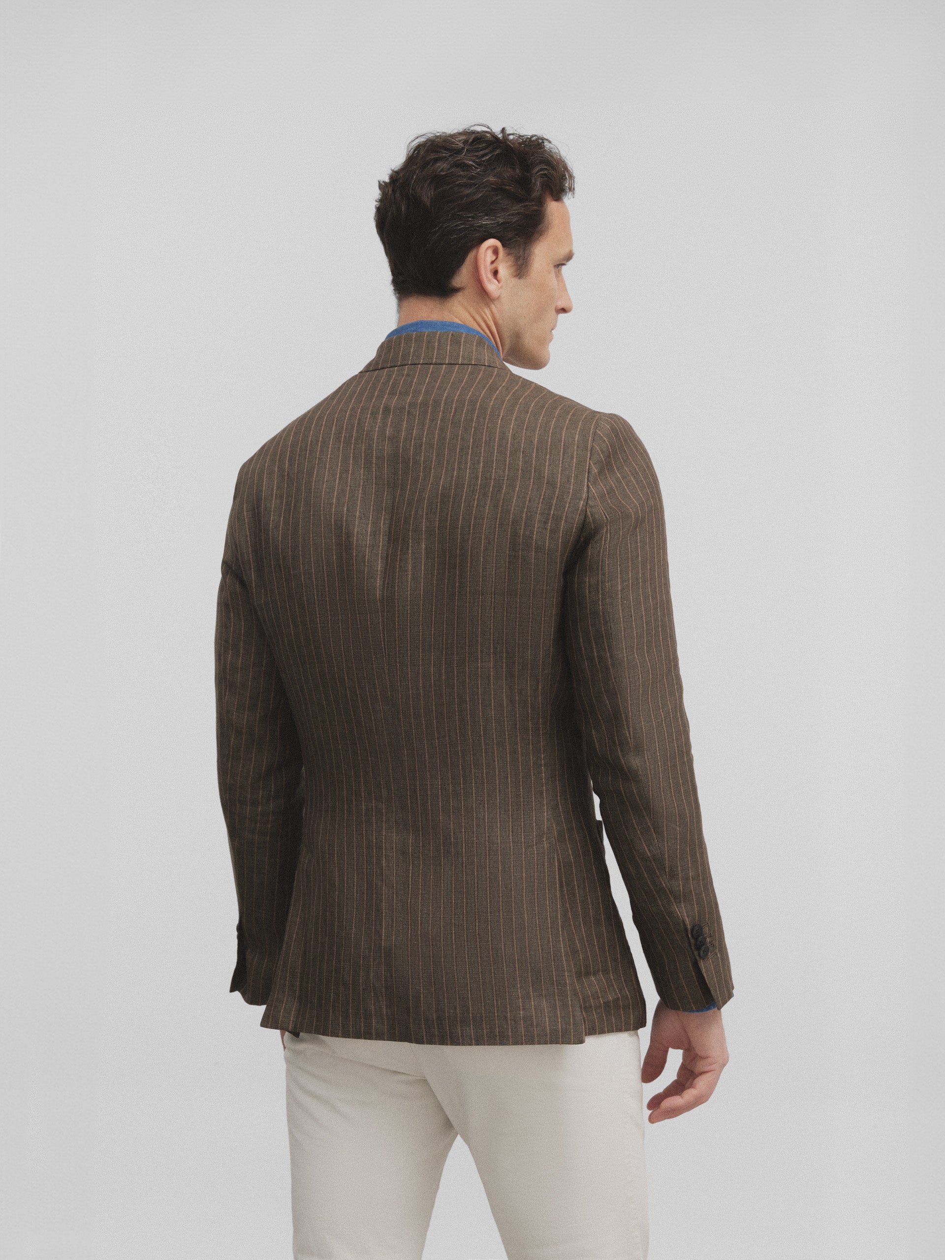 Double-breasted silbon blazer with brown pinstripe