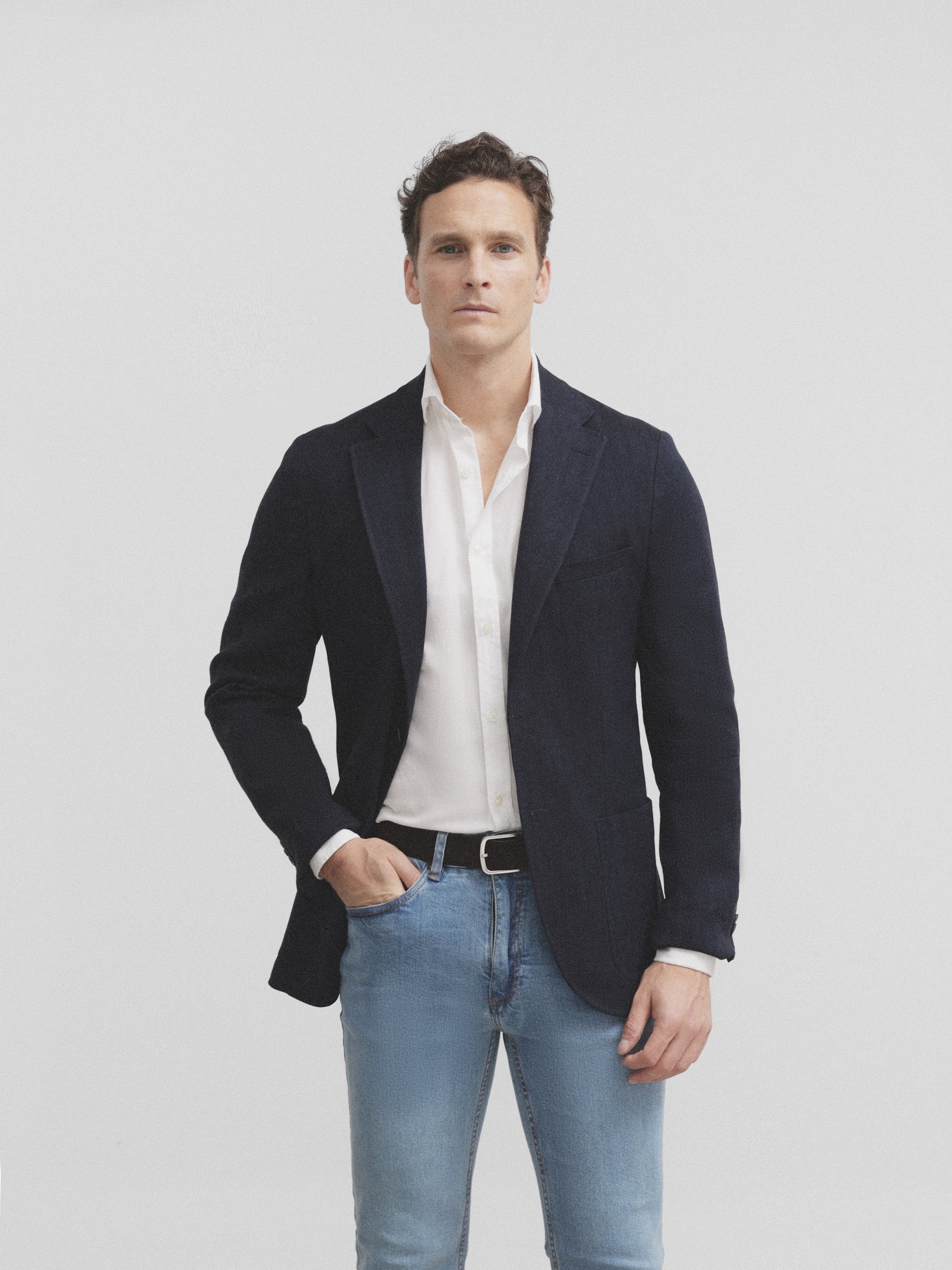 Navy blue herringbone blazer