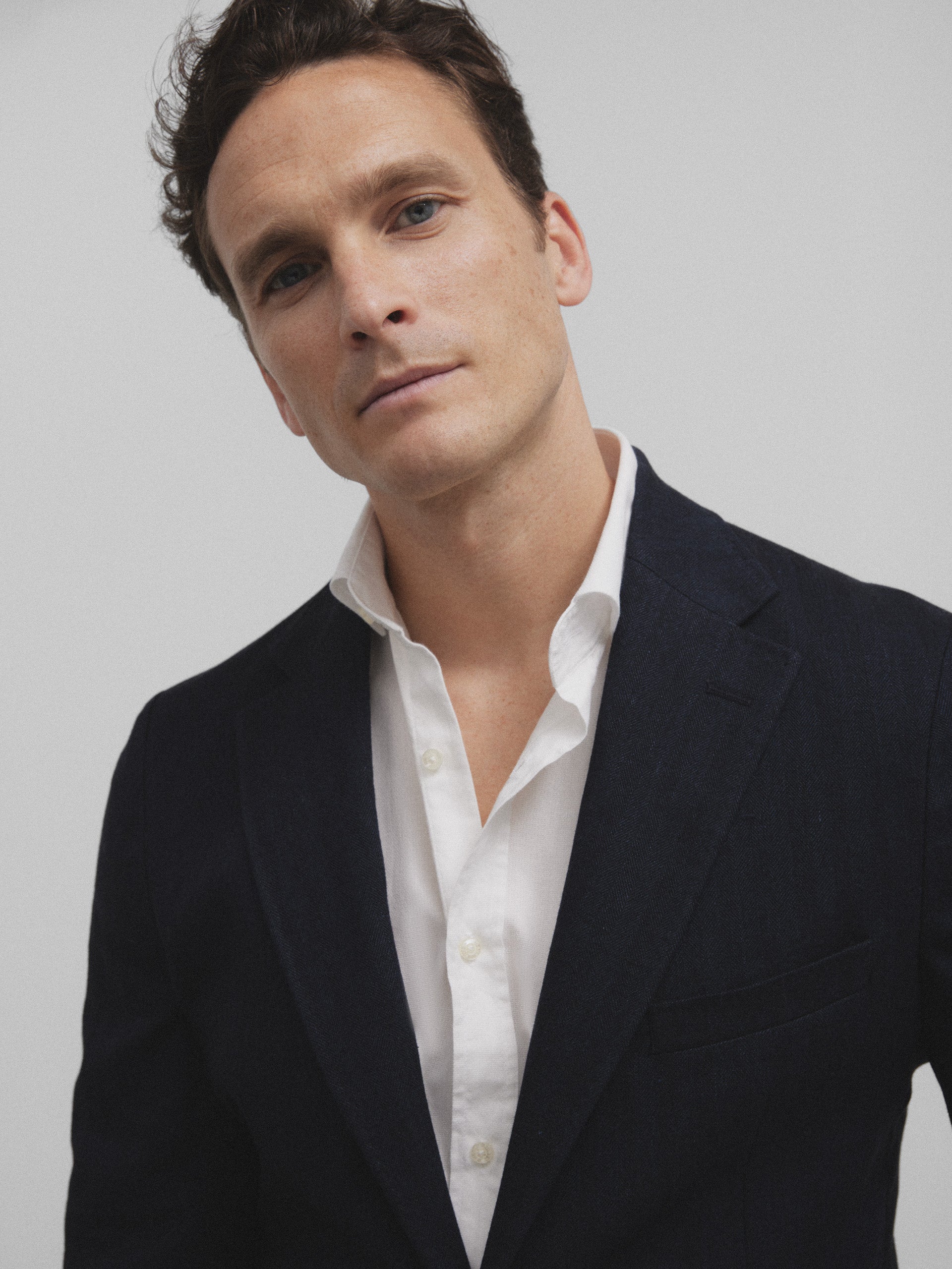 Navy blue herringbone blazer