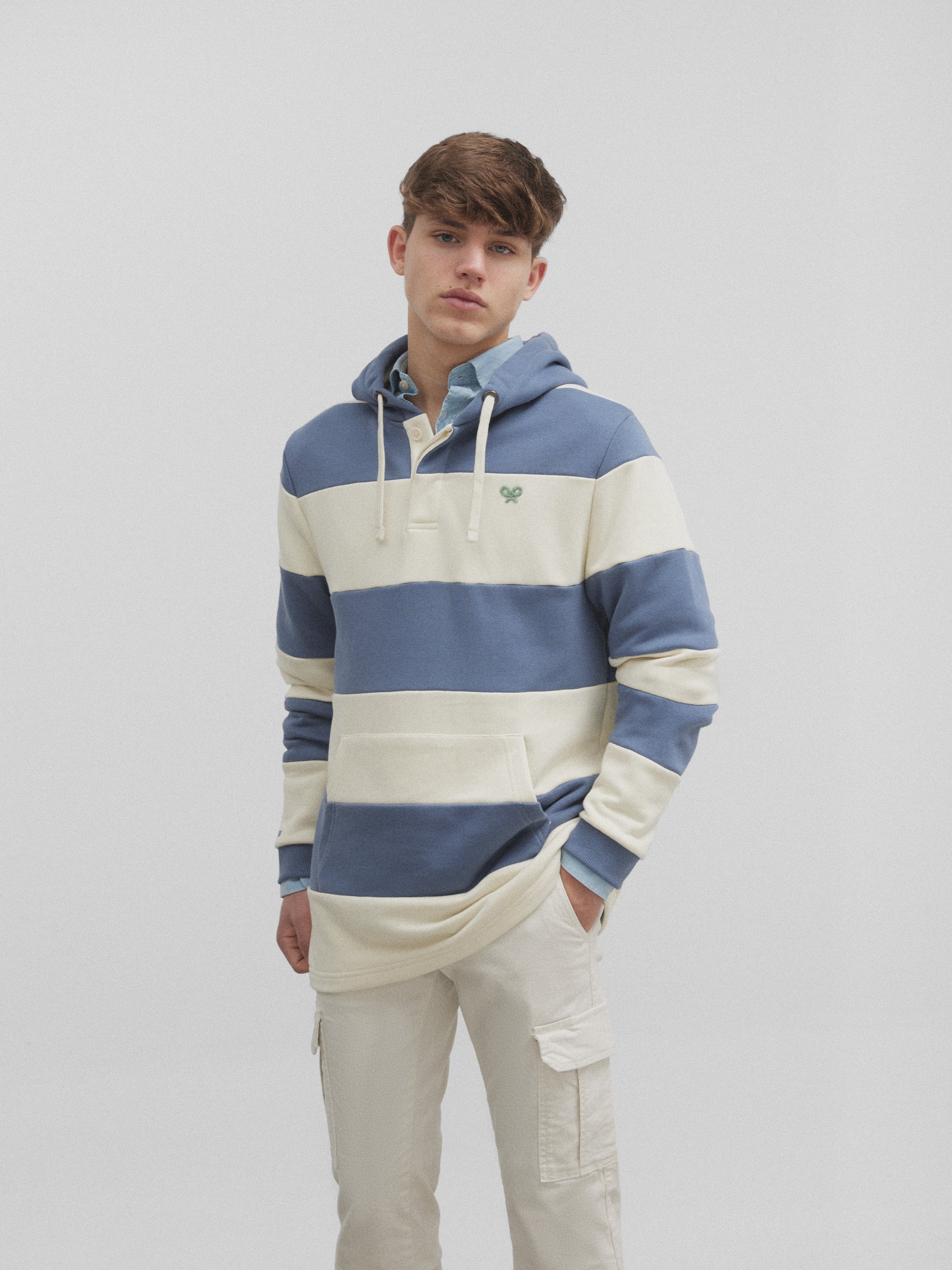Light blue wide striped hoodie