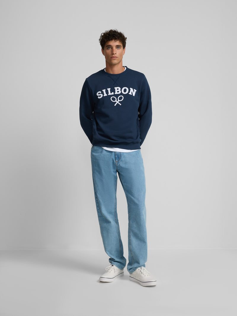 Silbon navy blue half racket sweatshirt