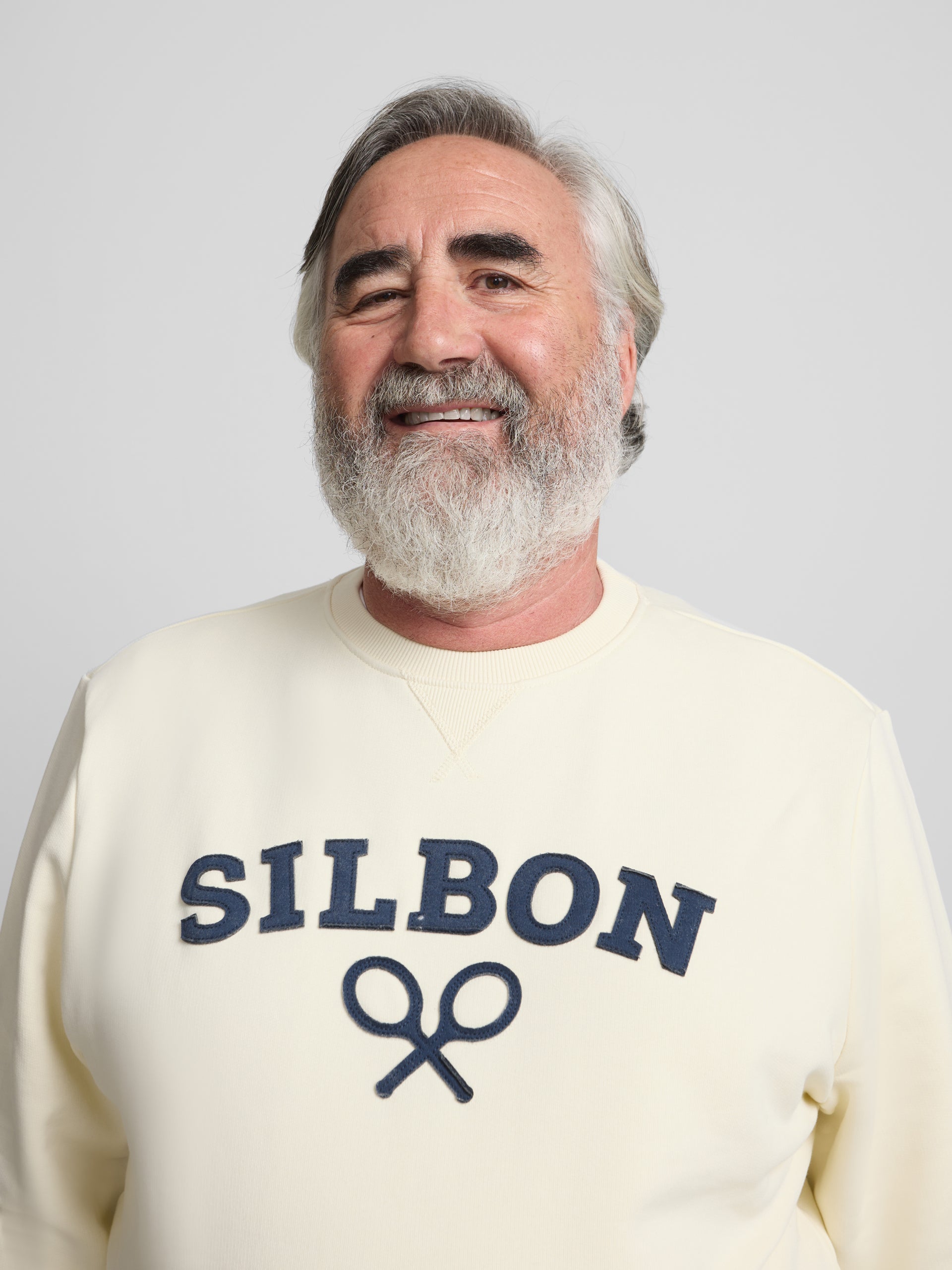Half cream silbon racket sweatshirt