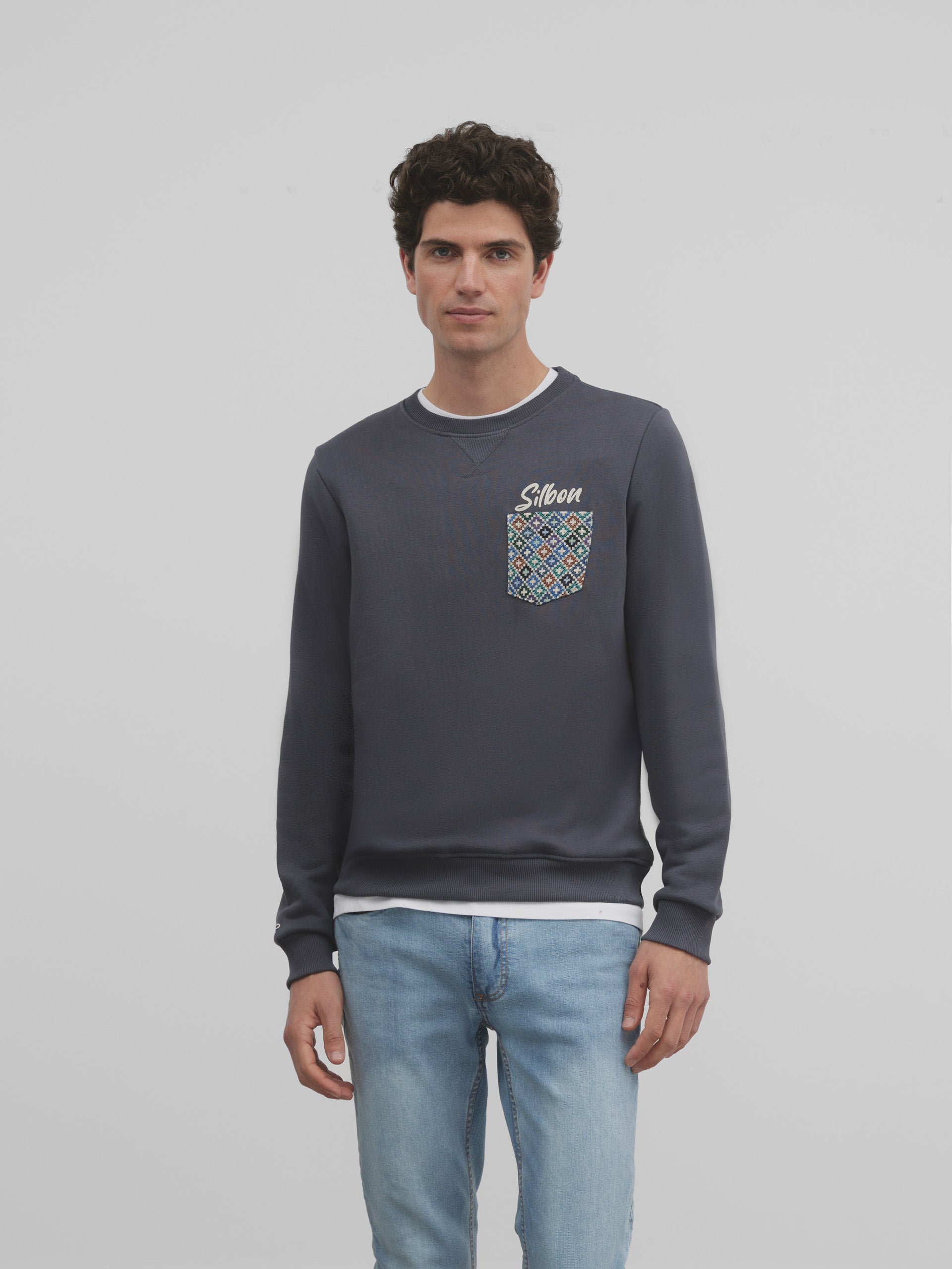 Navy ethnic pocket sweatshirt