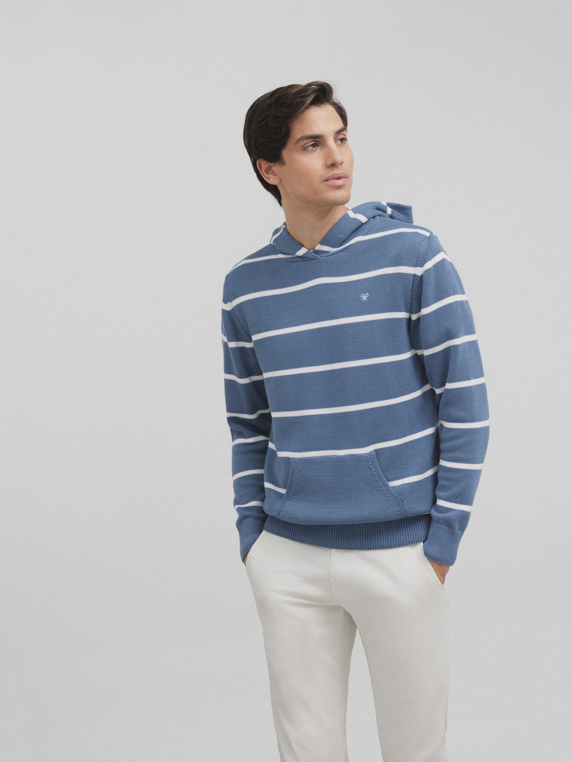 Blue striped hooded sweater