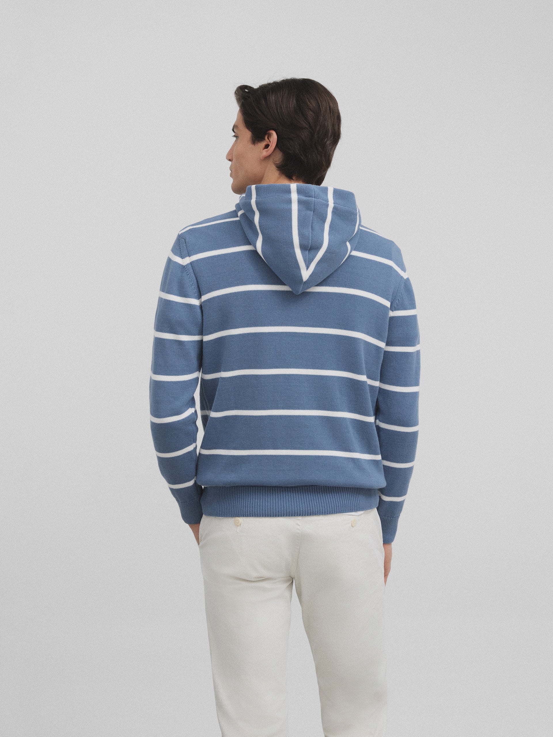 Blue striped hooded sweater