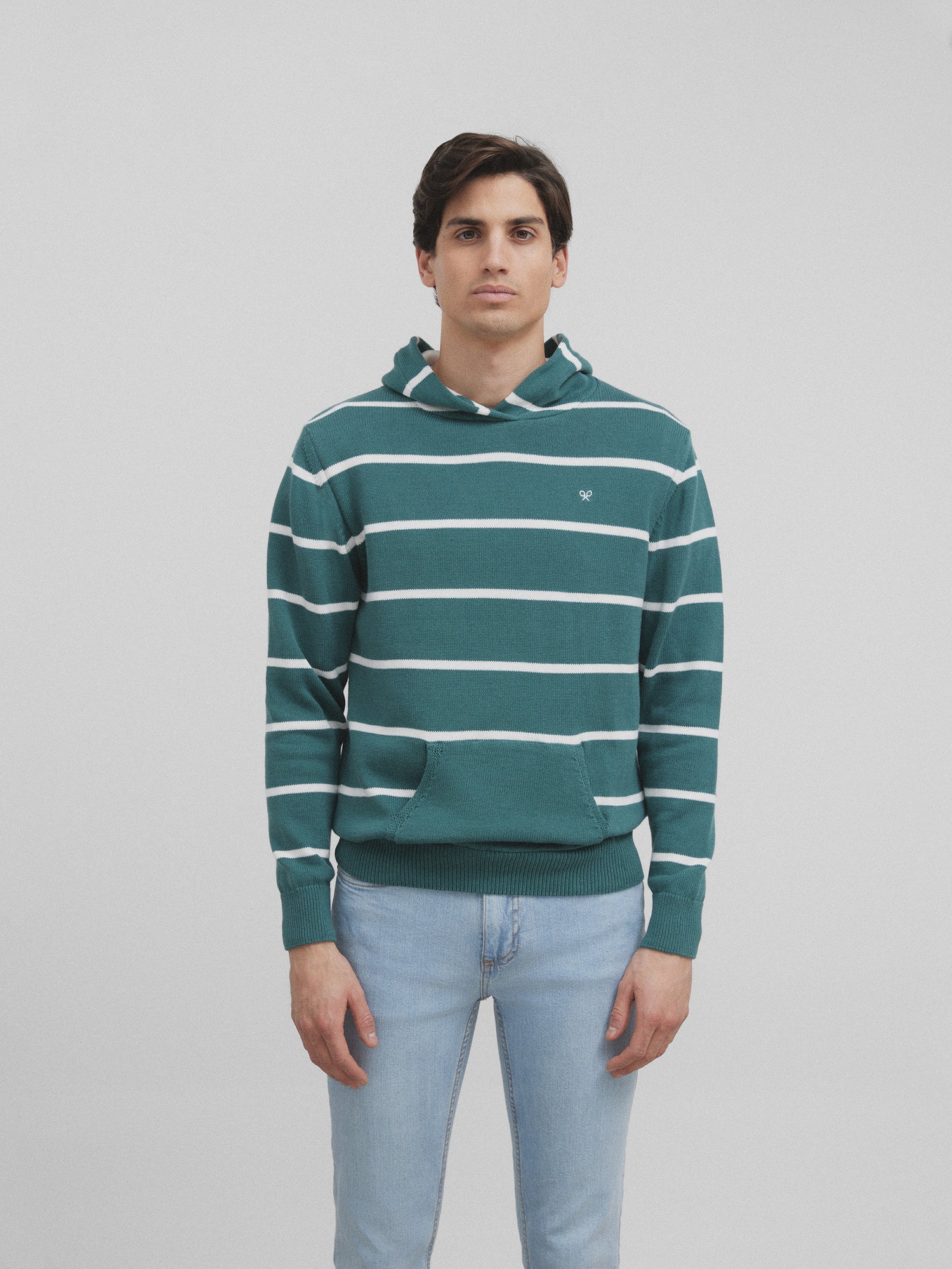 Green striped hooded sweater
