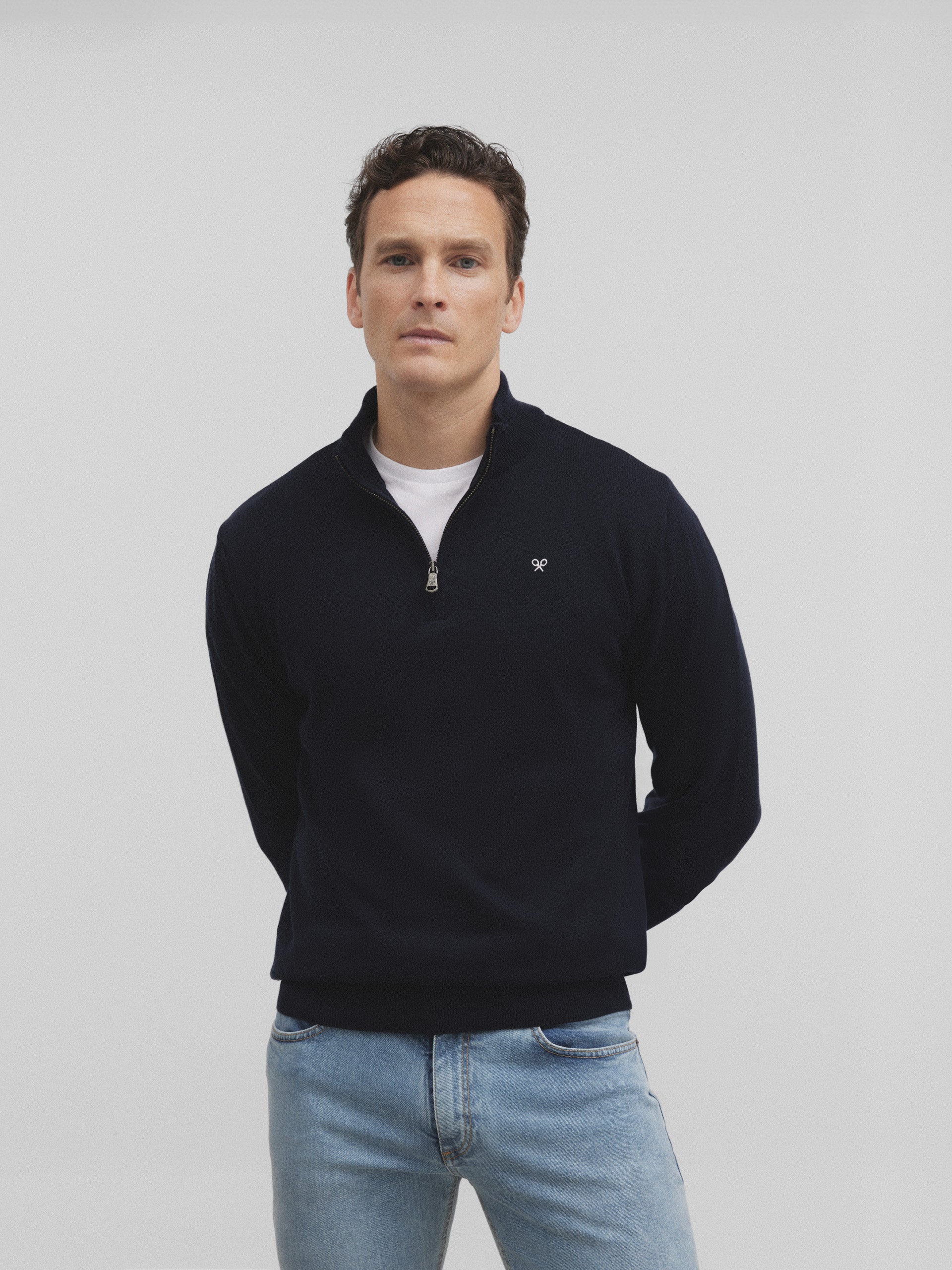 Navy half-zip sweater