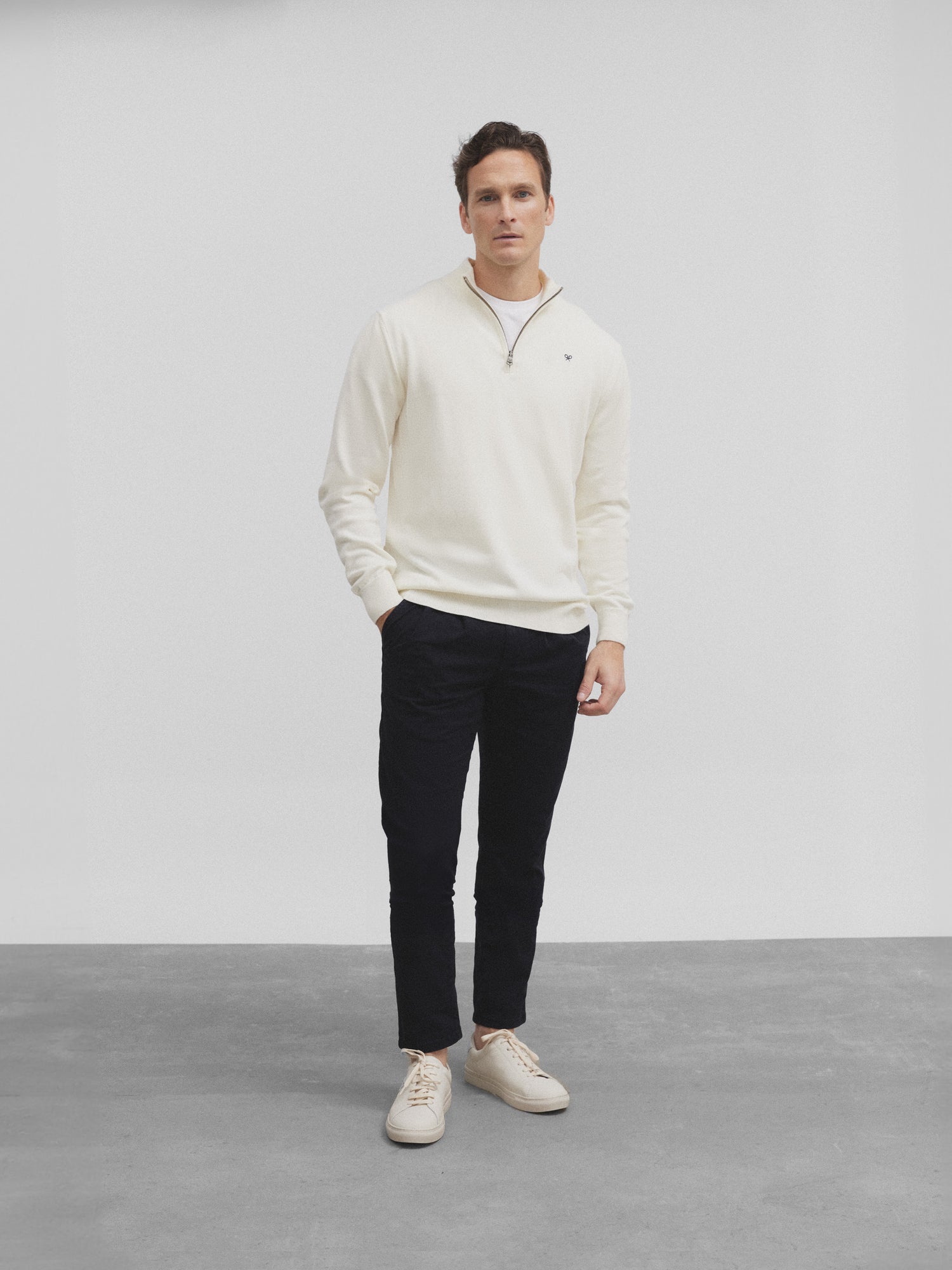 Light beige half-zip sweater