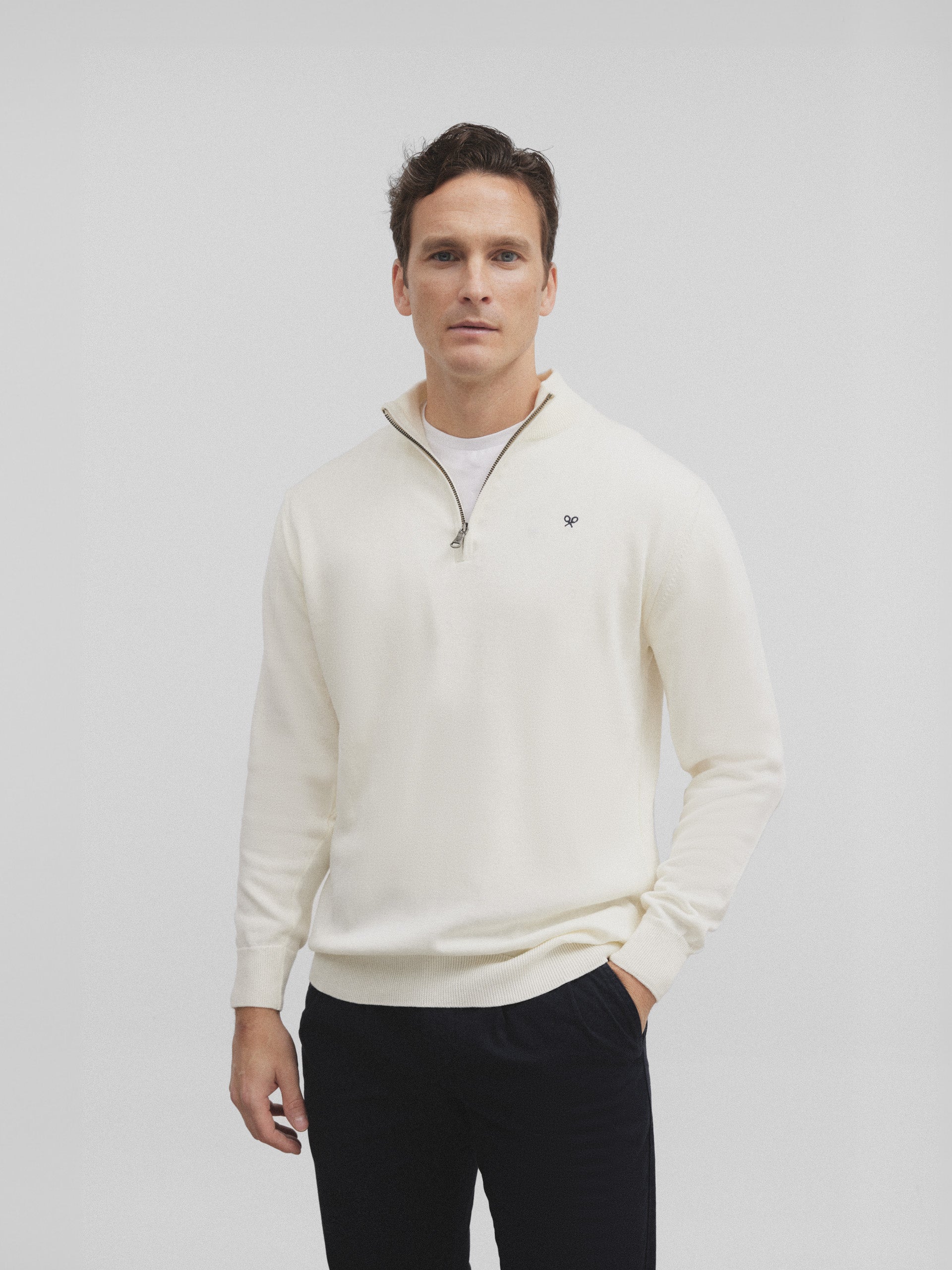 Light beige half-zip sweater