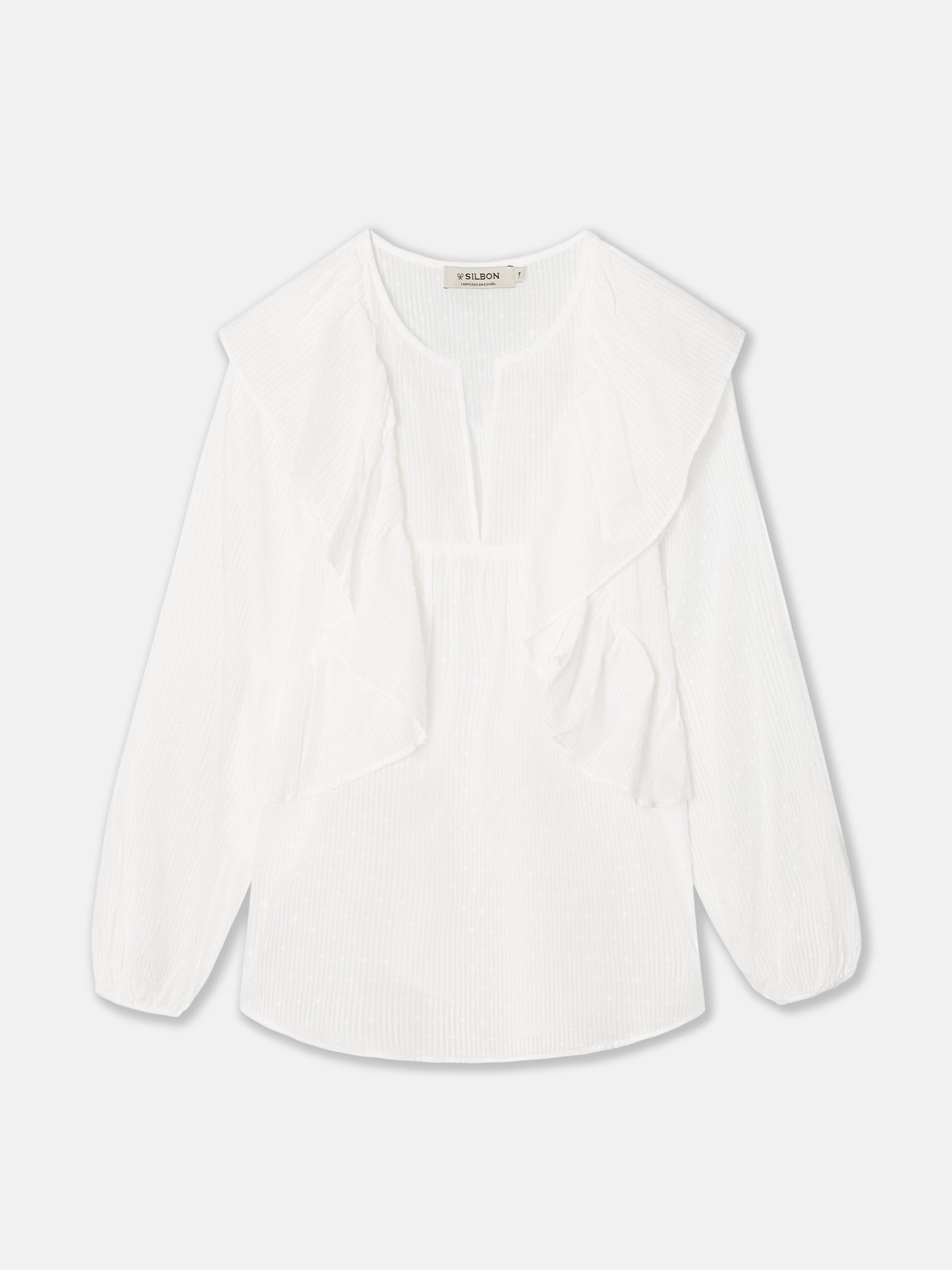 White plumetti ruffle blouse