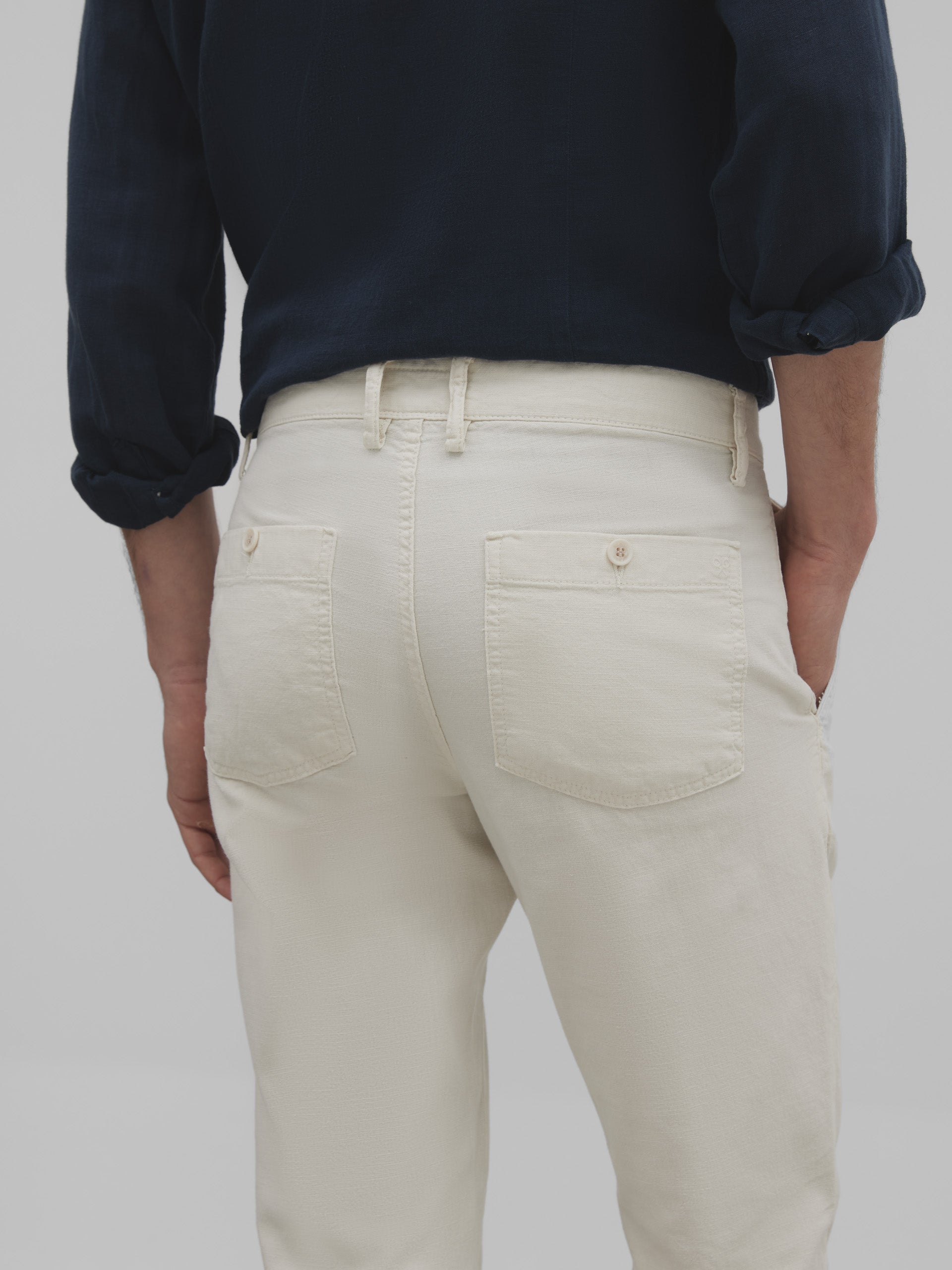 Pantalon sport chino en lin beige clair