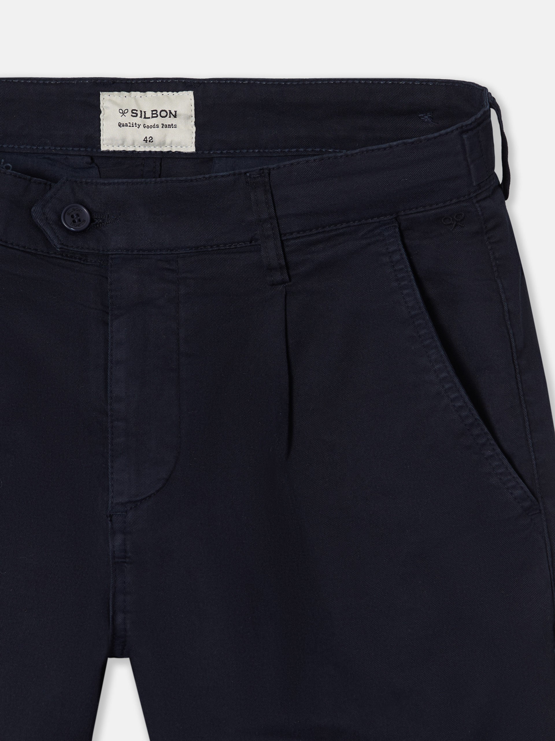 Navy blue pleated chino sport pants