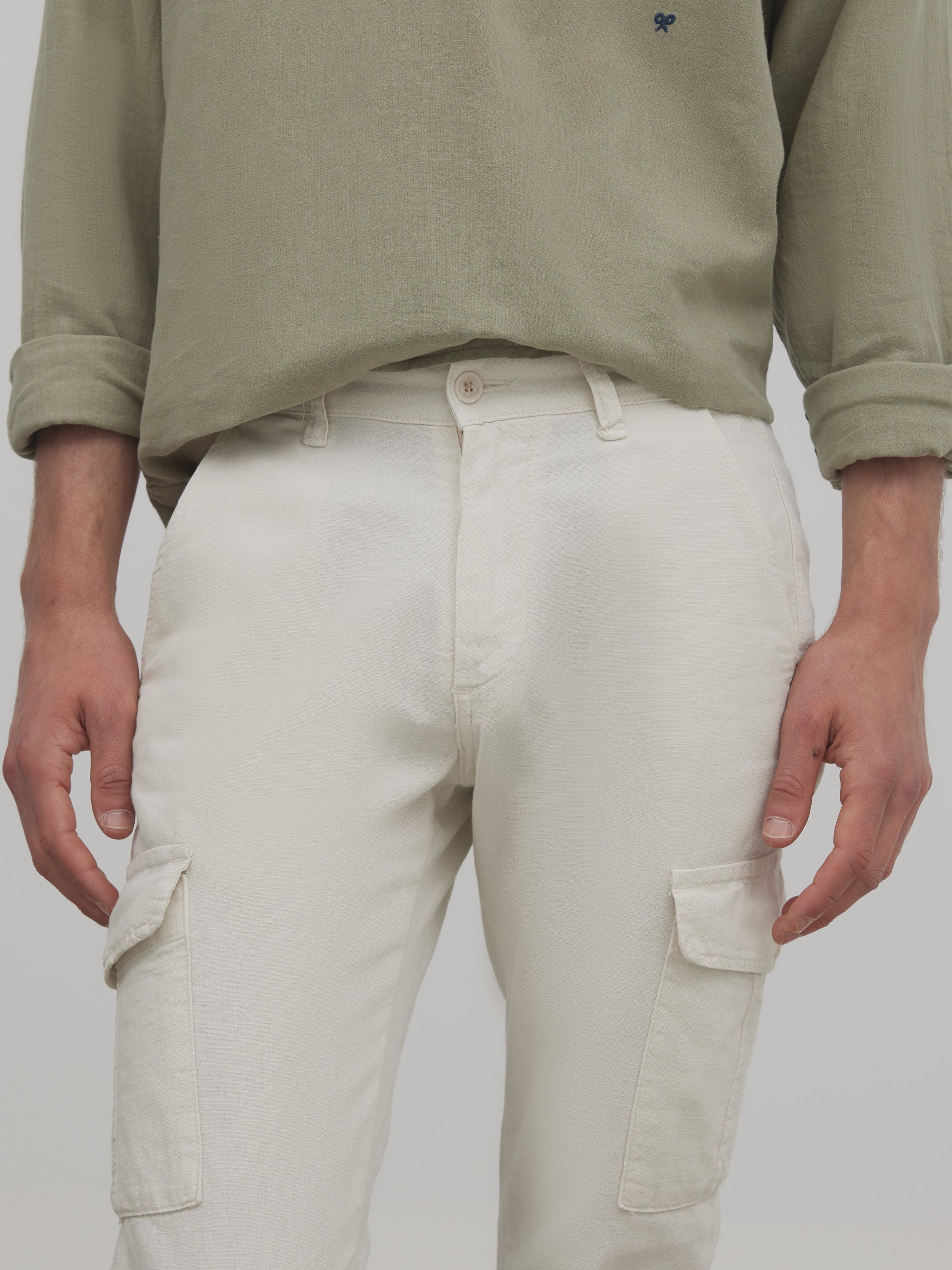 Light beige linen cargo sport pants