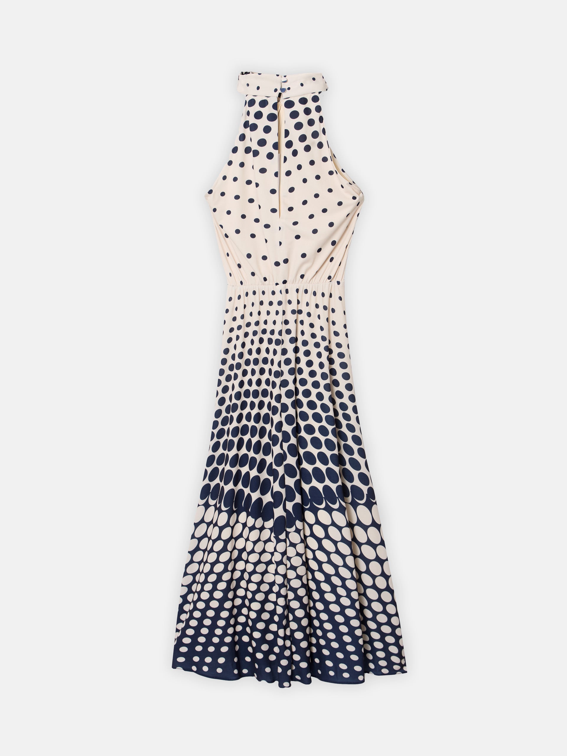 Long navy blue polka dot knit dress