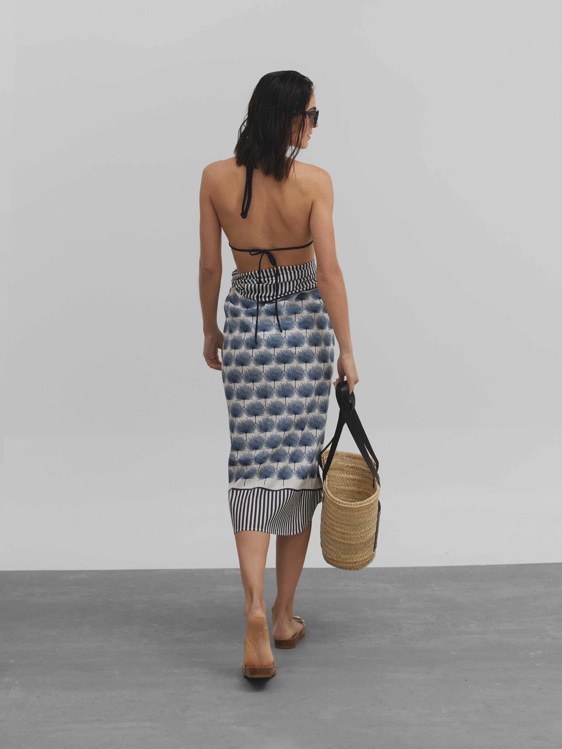 Blue palm print sarong skirt