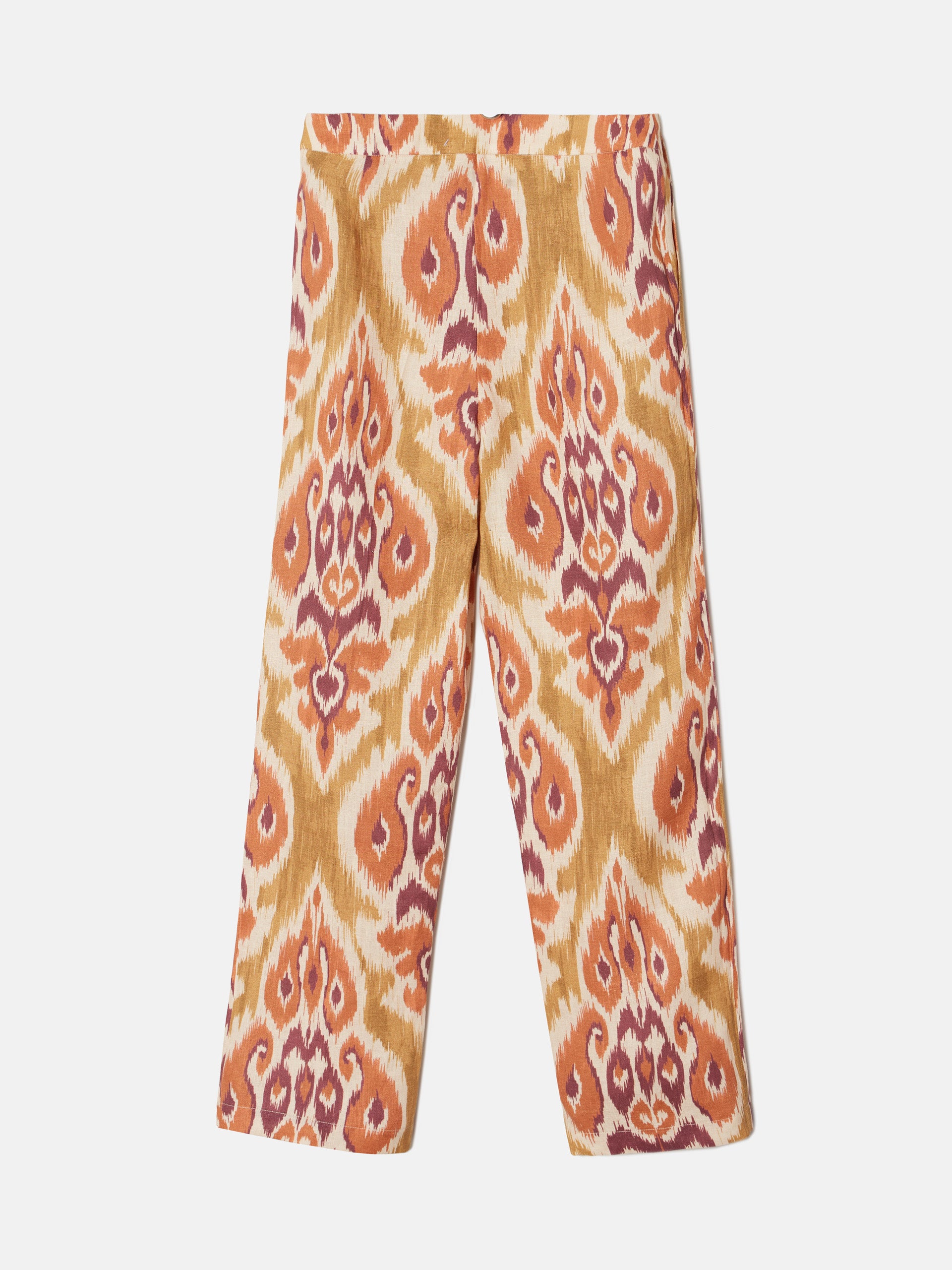 Pantalon en lin imprimé ikat camel