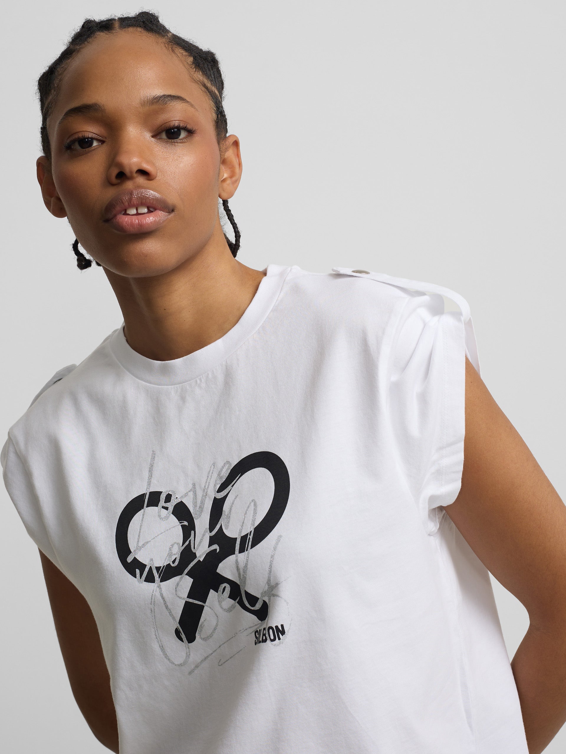 T-shirt femme à manches roulées blanche