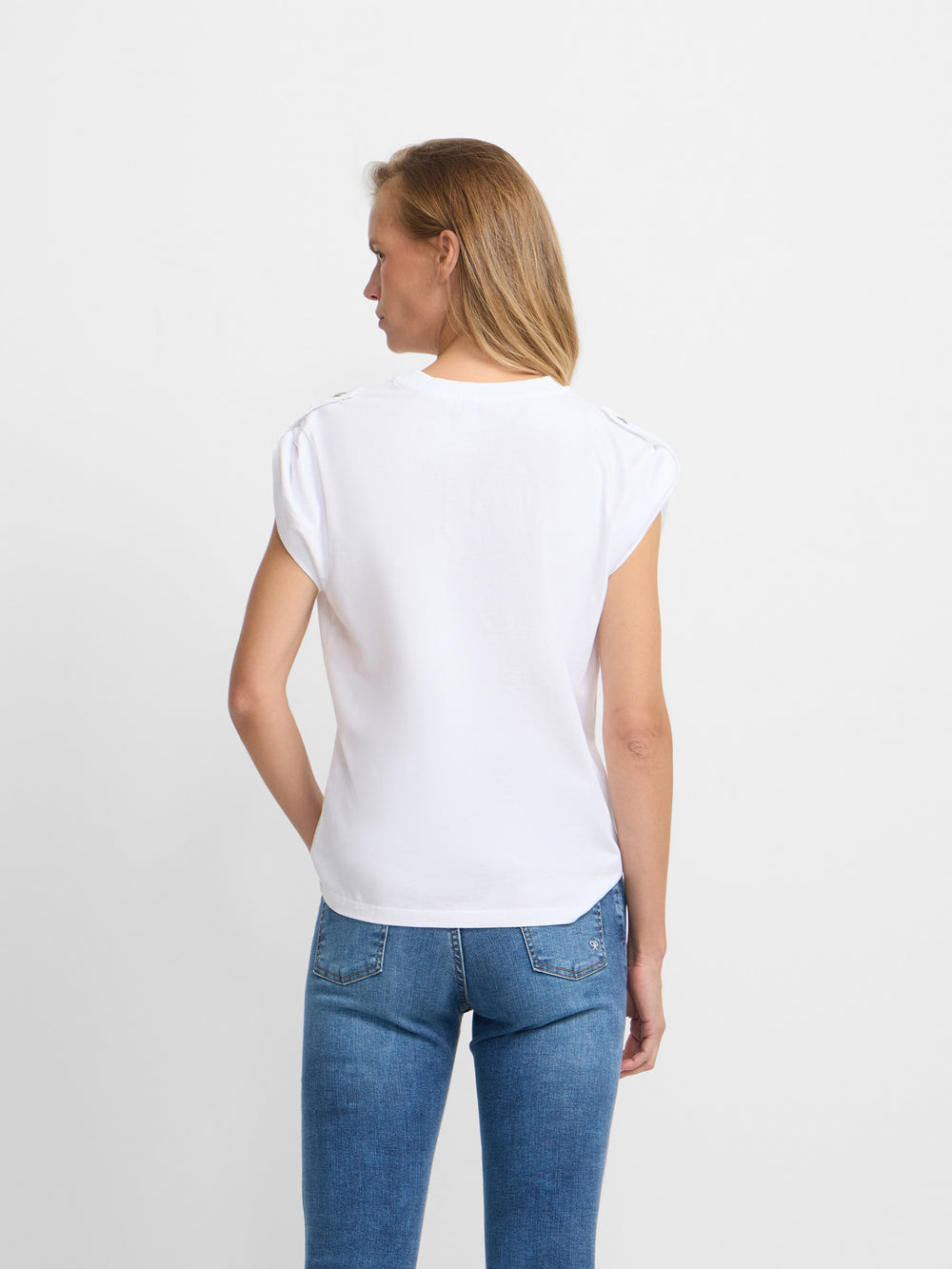 T-shirt mulher manga enrolada branca