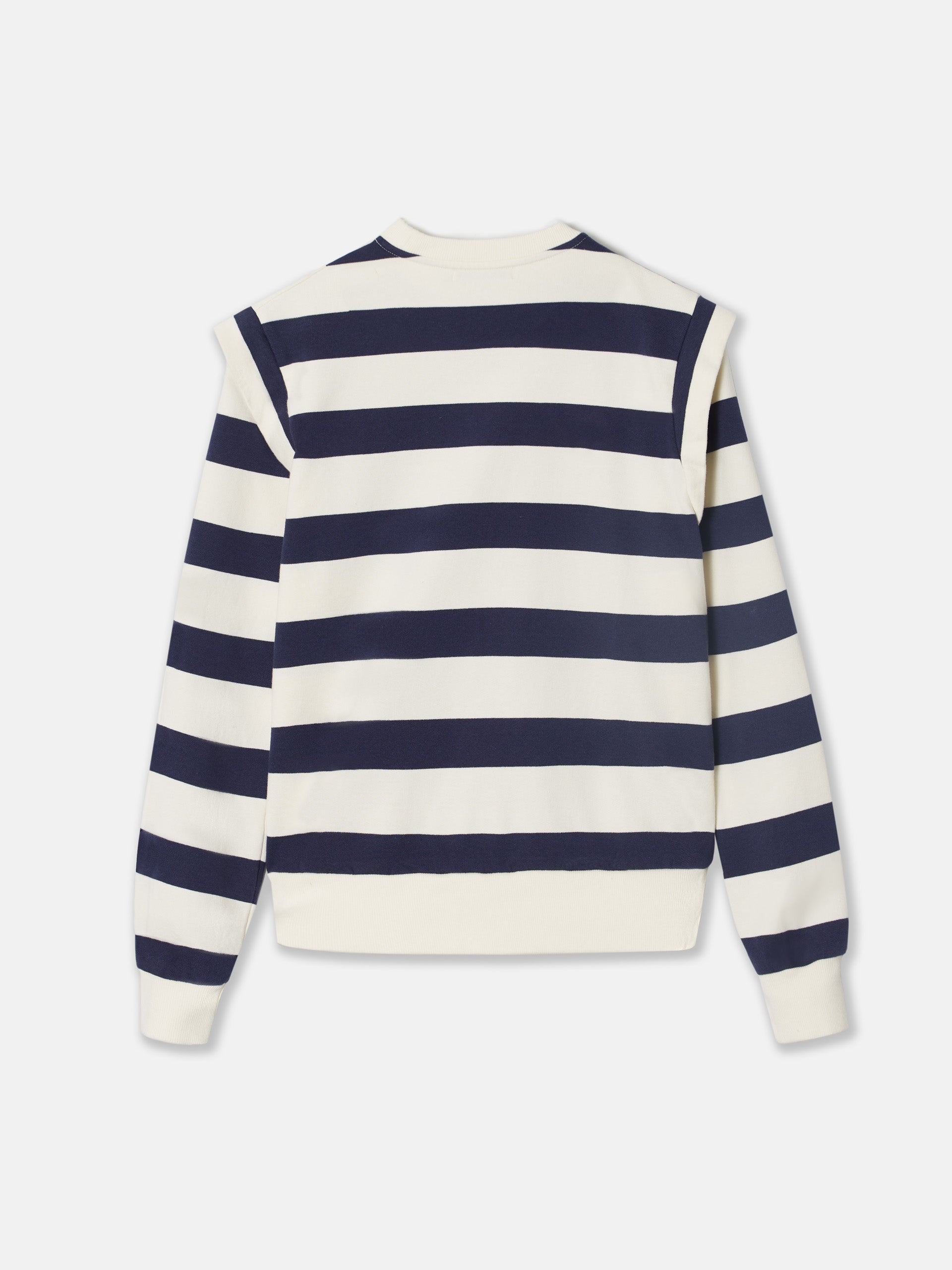 Navy blue and ecru striped women's sweatshirt