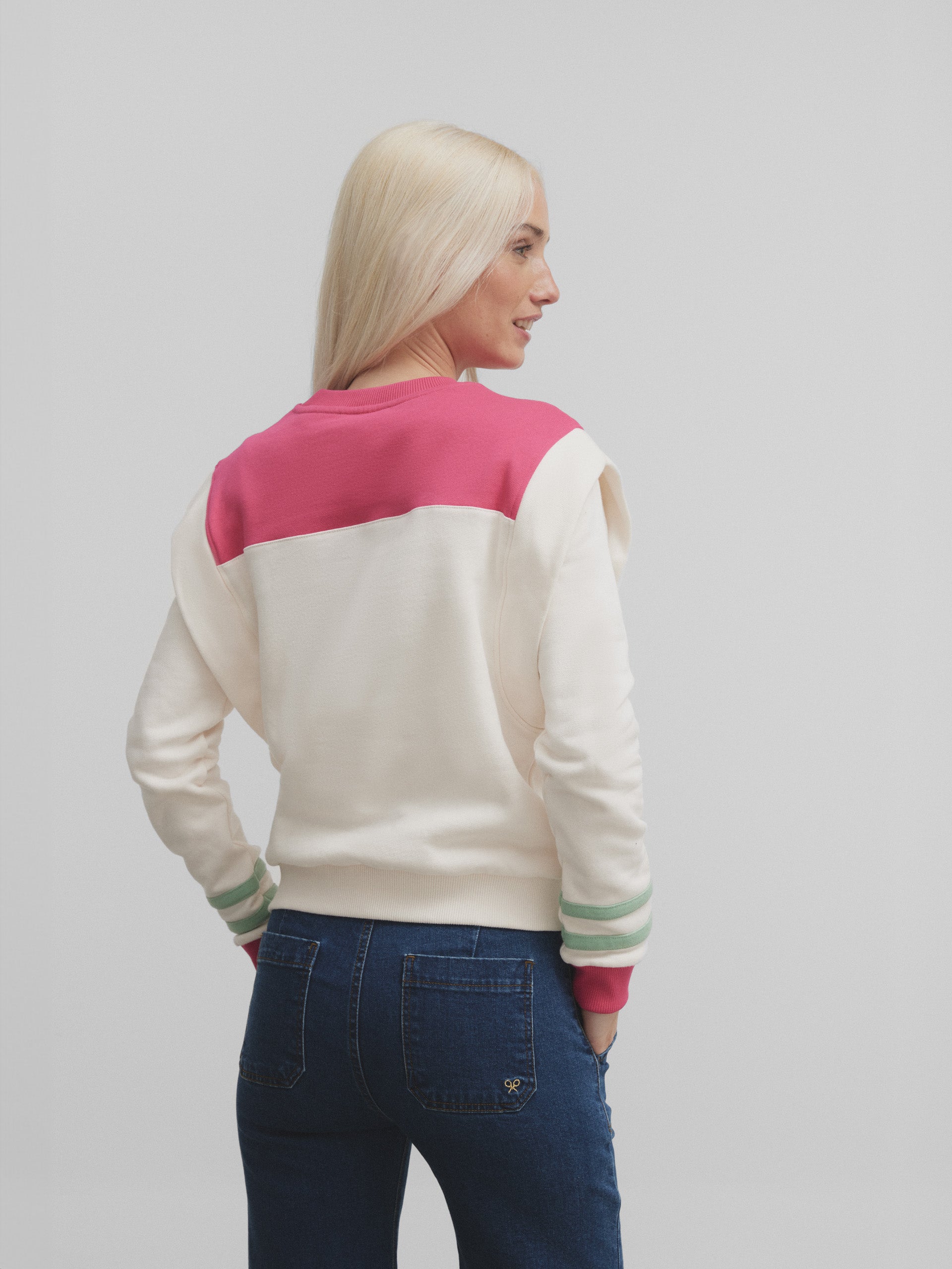 Women's pink tricolor shoulder pads sweatshirt