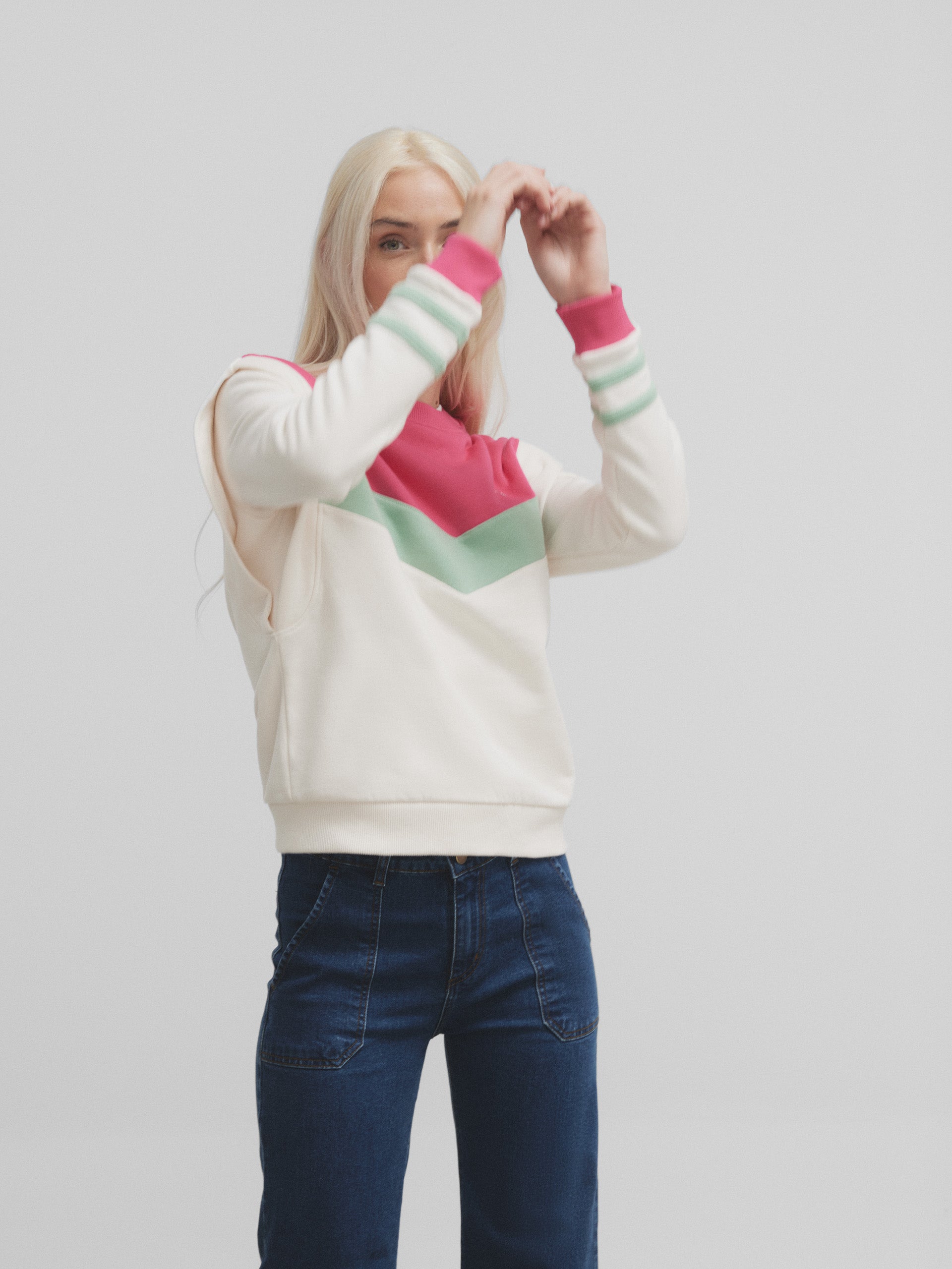 Women's pink tricolor shoulder pads sweatshirt