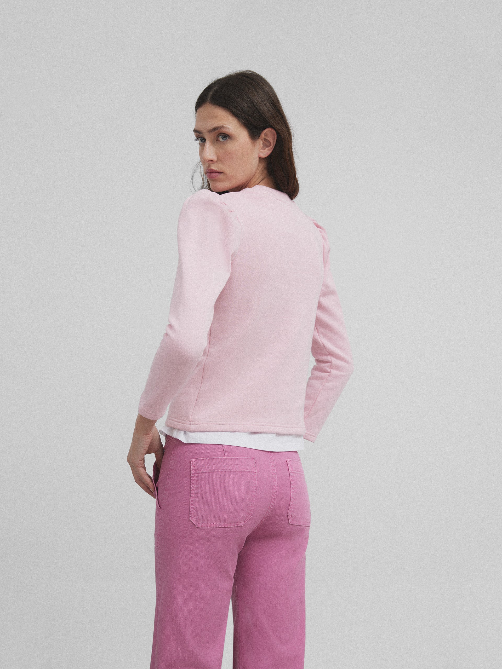 Women's pink puff sleeve sweatshirt