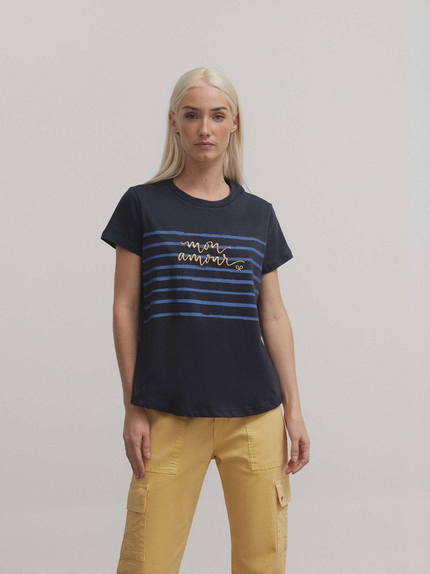 T-shirt femme Mon Amour bleu marine